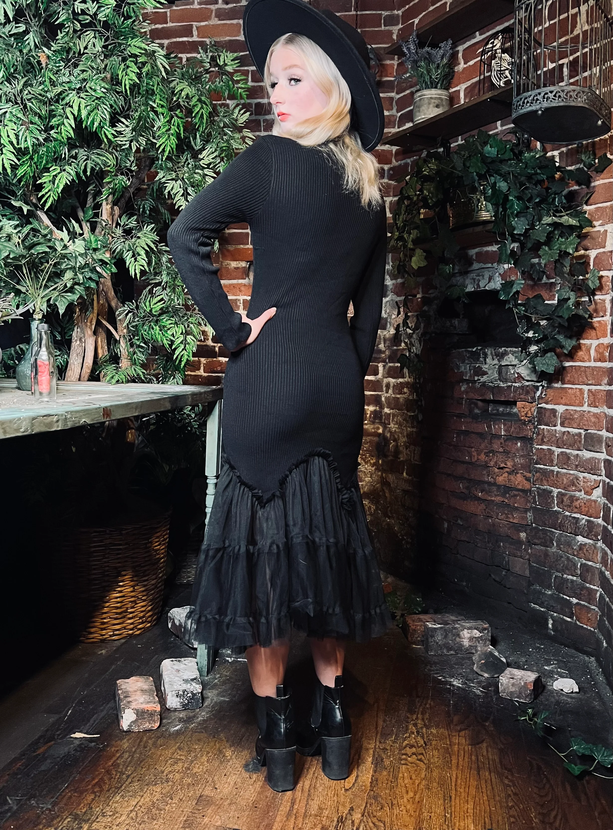 Beatrix - Curve Hugging Sweater Dress with Dreary Flared Hem - READY TO SHIP - Image 3