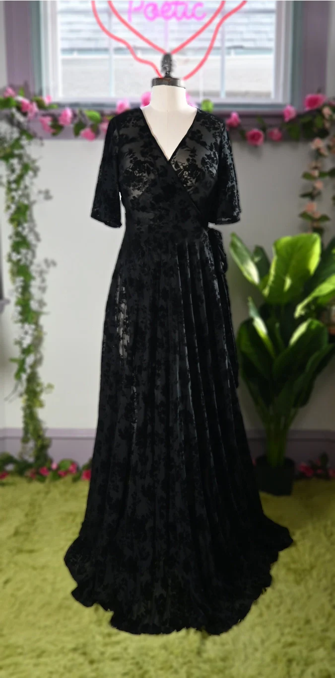 Black Floral Flocked Mesh Lydia dress - Image 2