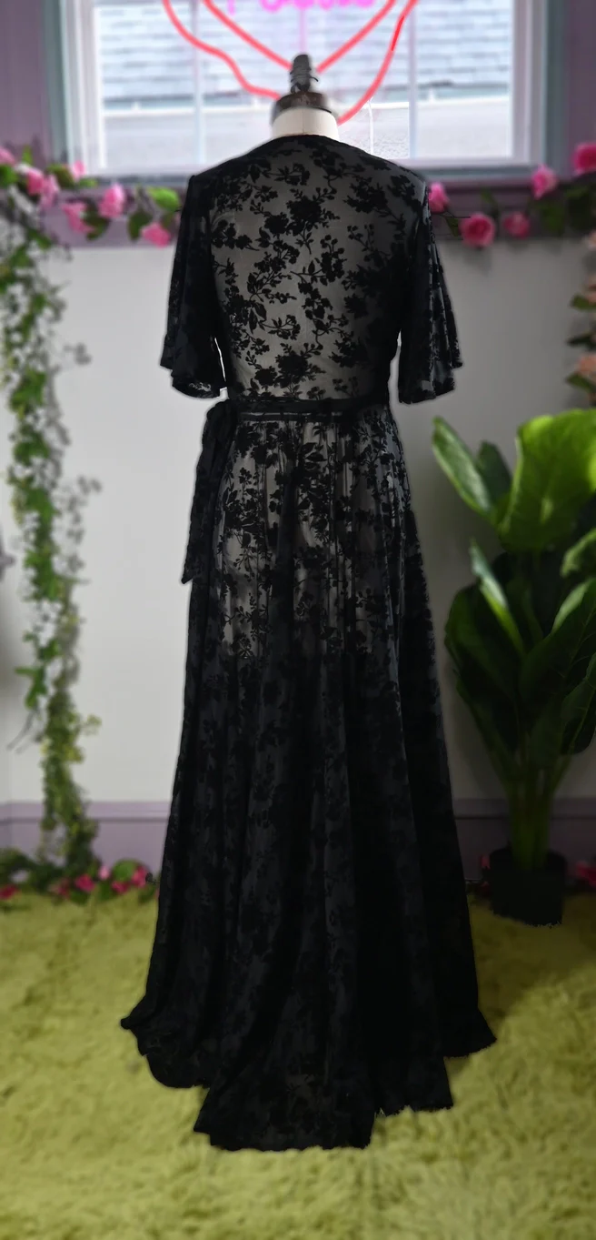 Black Floral Flocked Mesh Lydia dress - Image 3