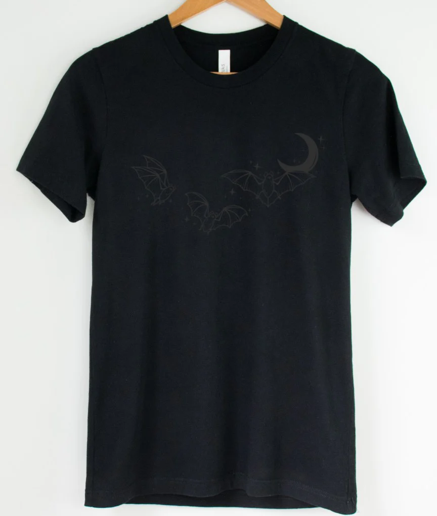 Black on Black - Batty Moon - Available in T-Shirt, Pullover, Hoodie, Tank or Long Sleeve