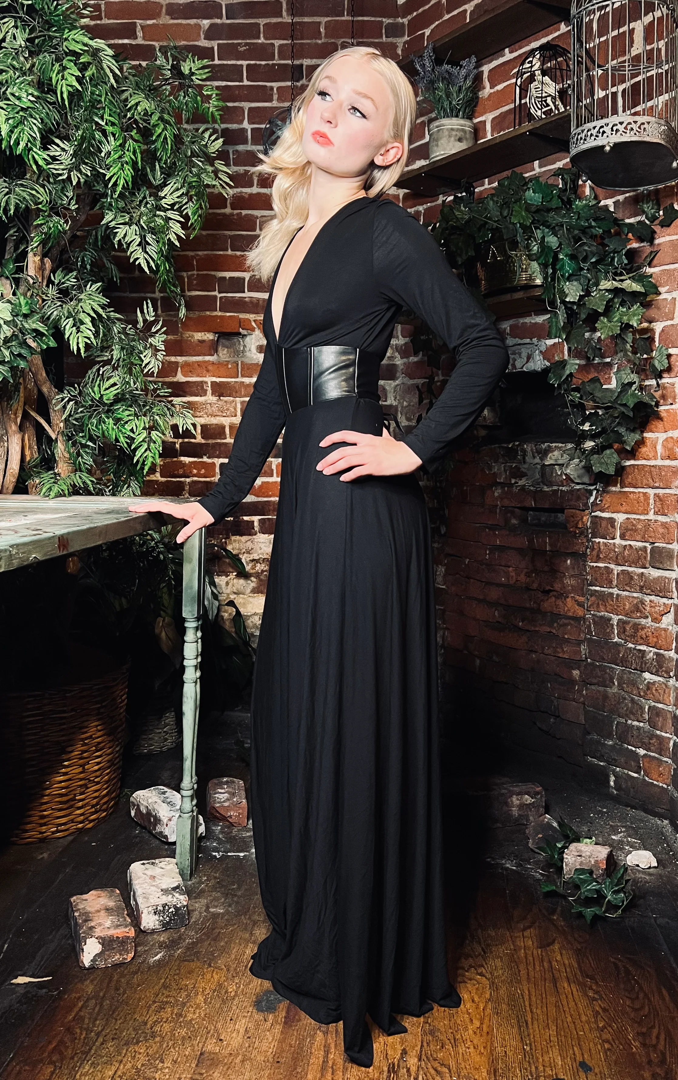 Blair - Jersey Maxi Dress with Vegan Leather Corset Waist - READY TO SHIP - Image 3
