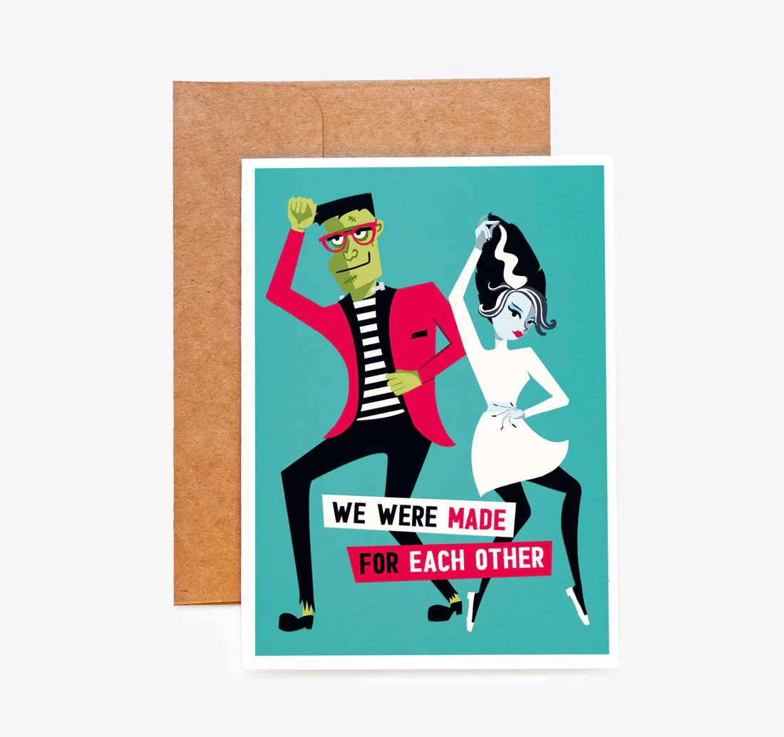 Bride and Frankenstein Romantic Card