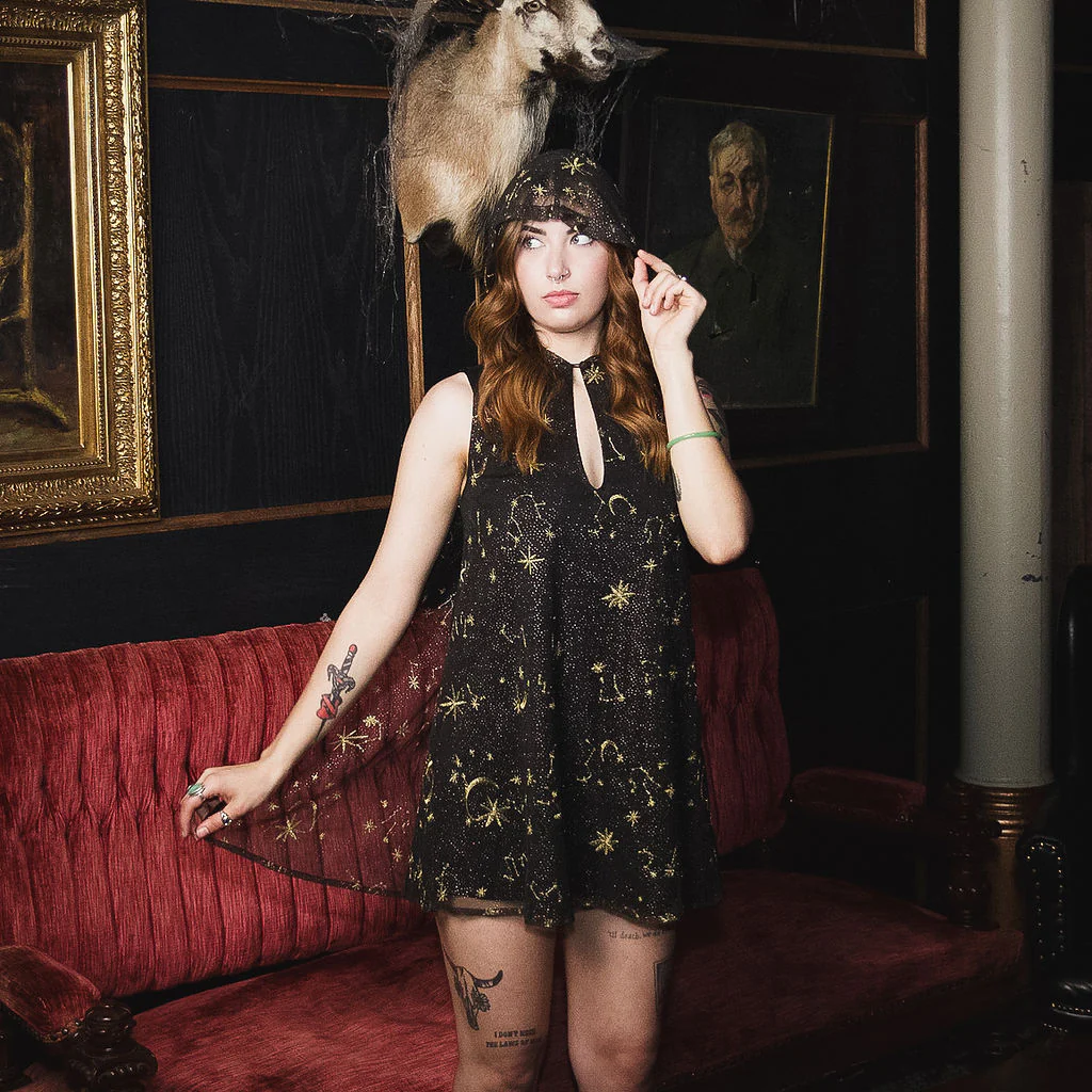 Celeste - Hooded Mini Dress with Capelet - Image 3