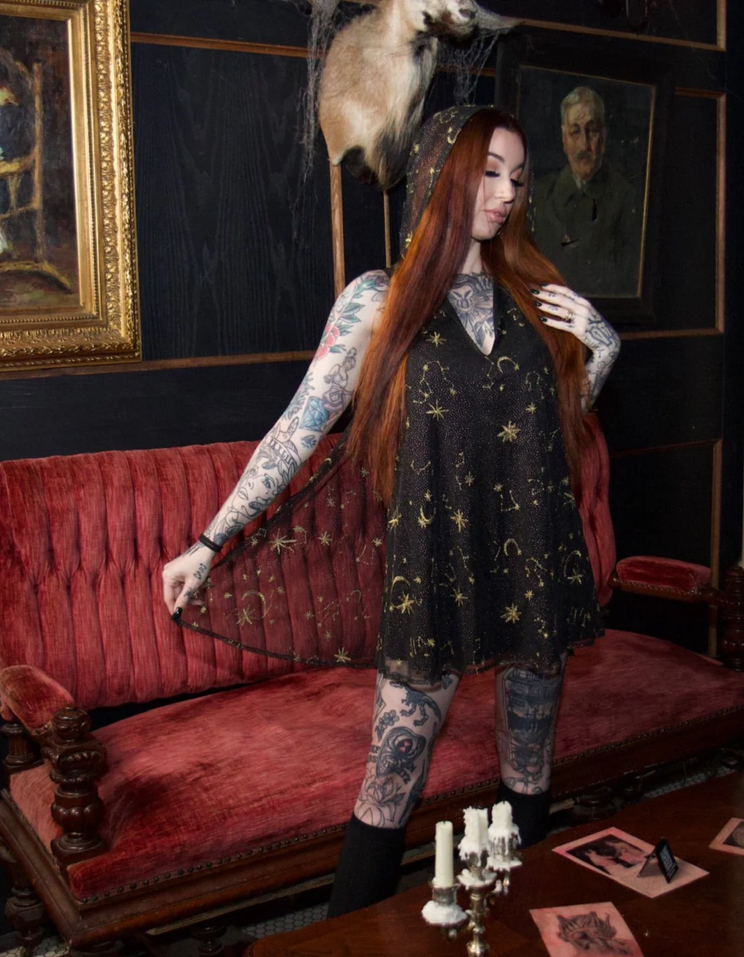 Celeste - Hooded Mini Dress with Capelet - Image 9