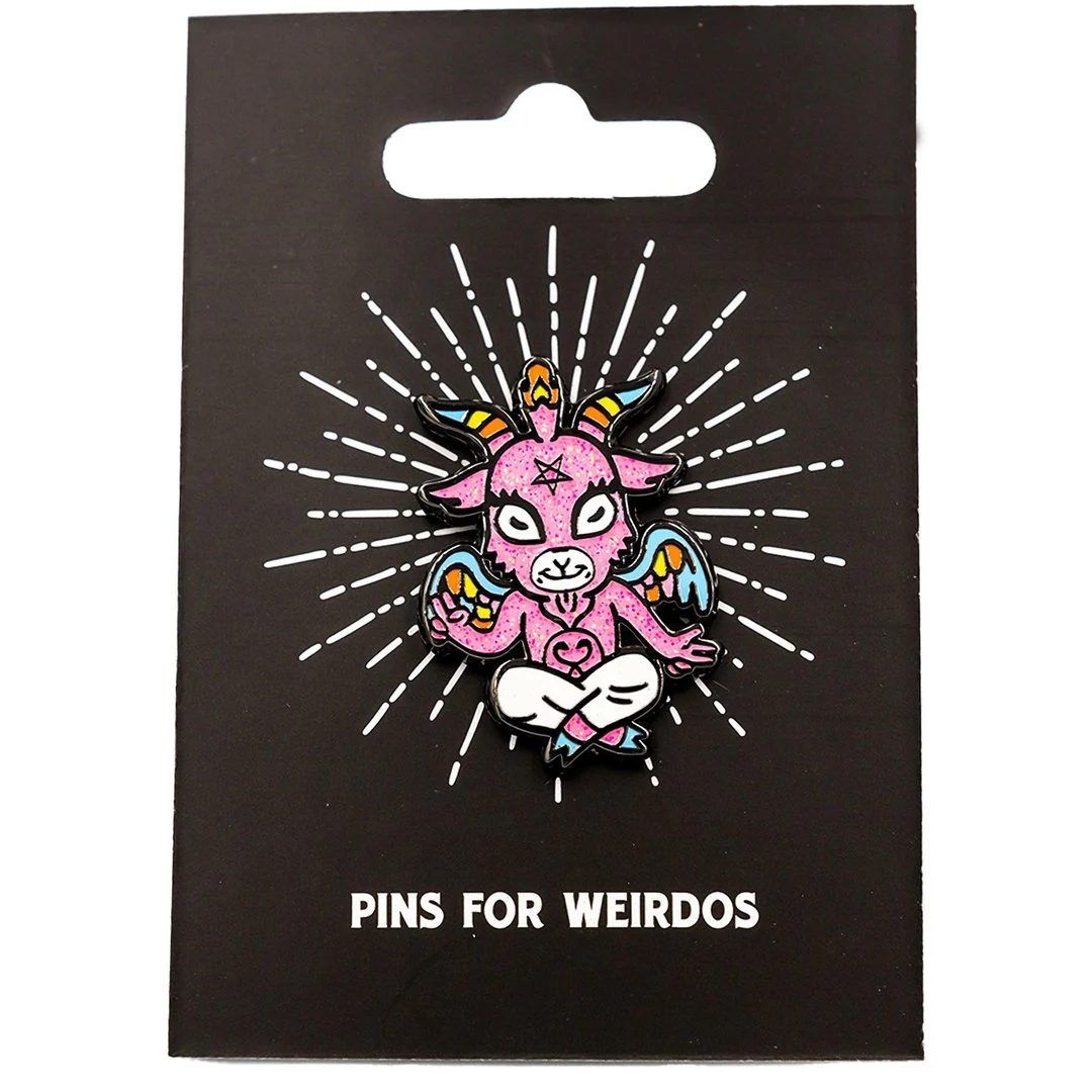 Cute Baphomet Goat Hard Enamel Pin with Glitter - Image 2