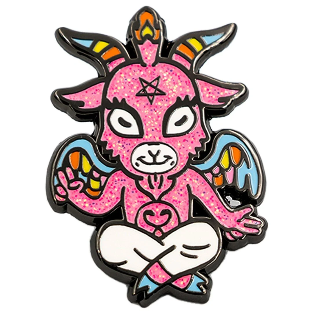 Cute Baphomet Goat Hard Enamel Pin with Glitter - Image 4