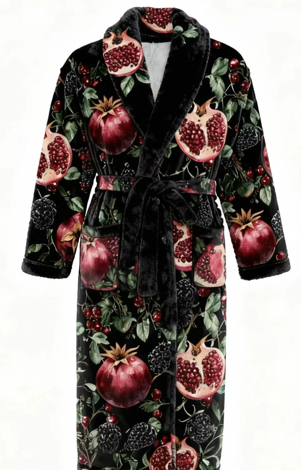 Fleece Robe - Pomegranates - READY TO SHIP