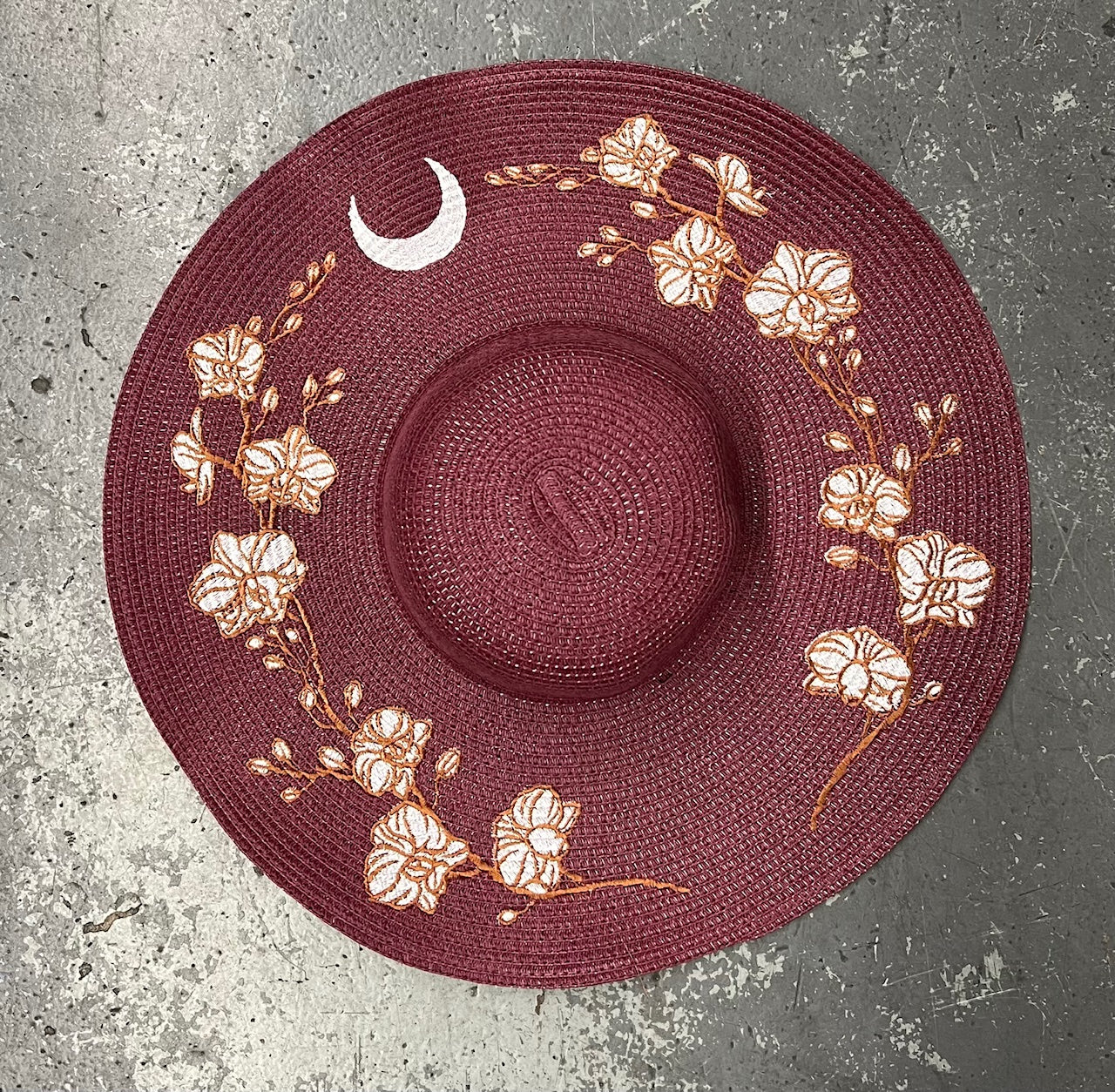 Floppy Sun Hat - XL Brim - Burgundy Orchids