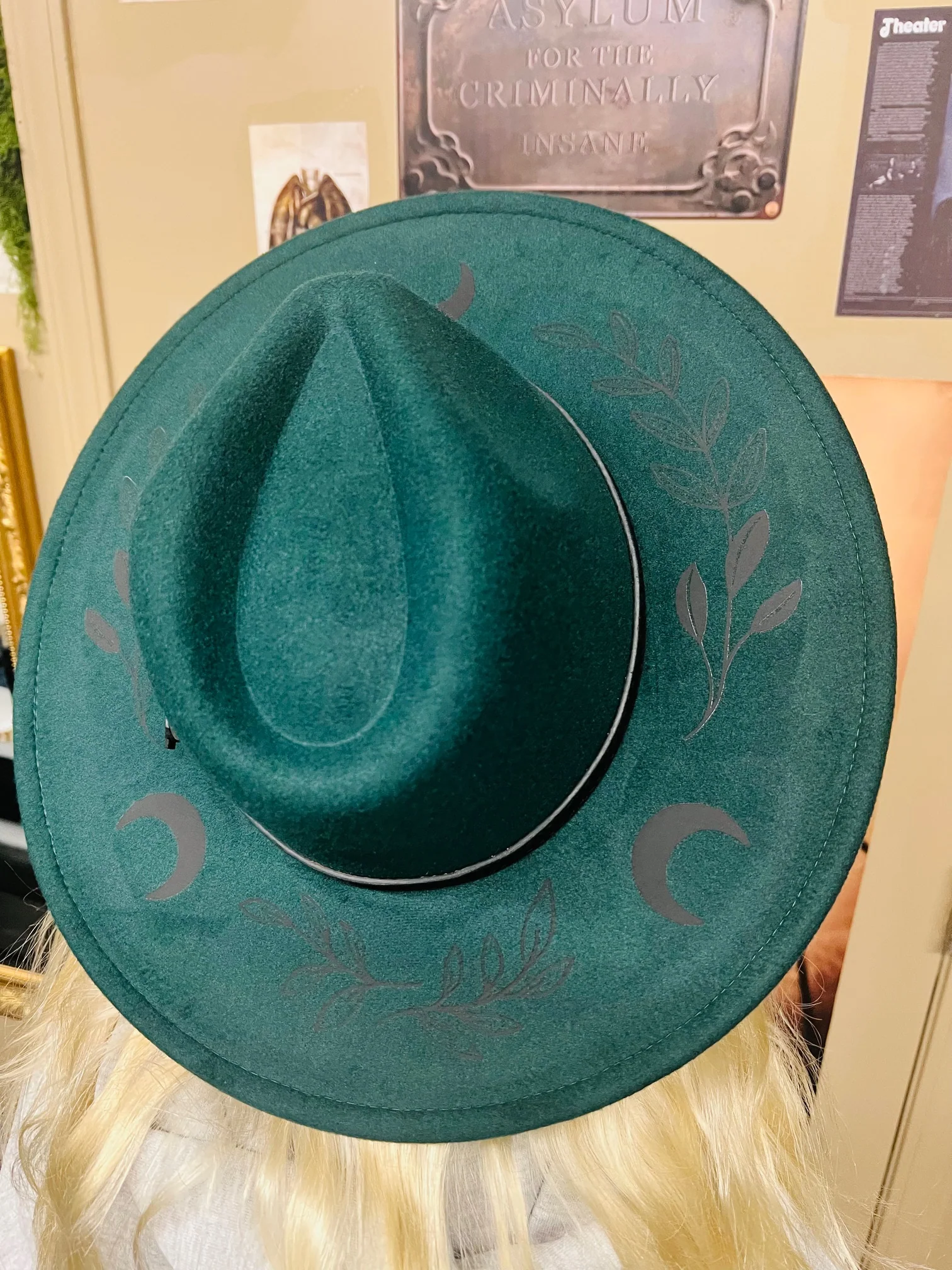 Vegan Felt Wide Brim Hat - XL Brim - Emerald - XL Fern Moon - Image 3