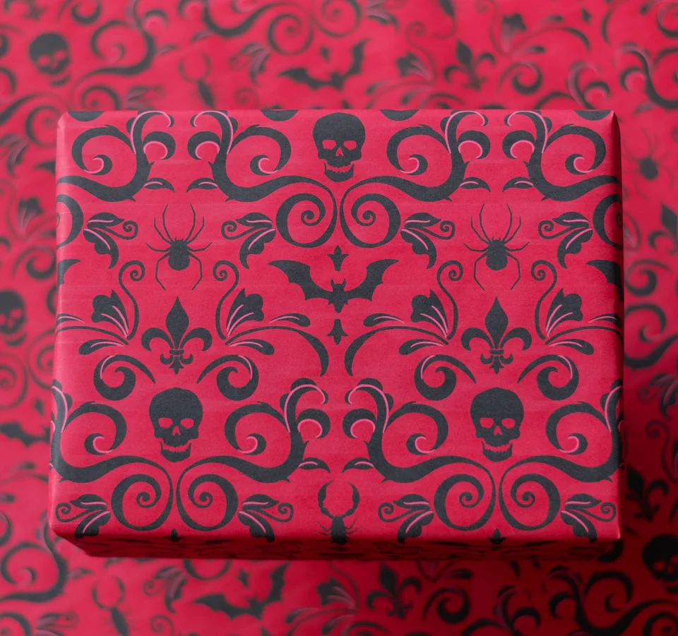 Gothic Damask Gift Wrap - Red (1 Sheet) - Image 2