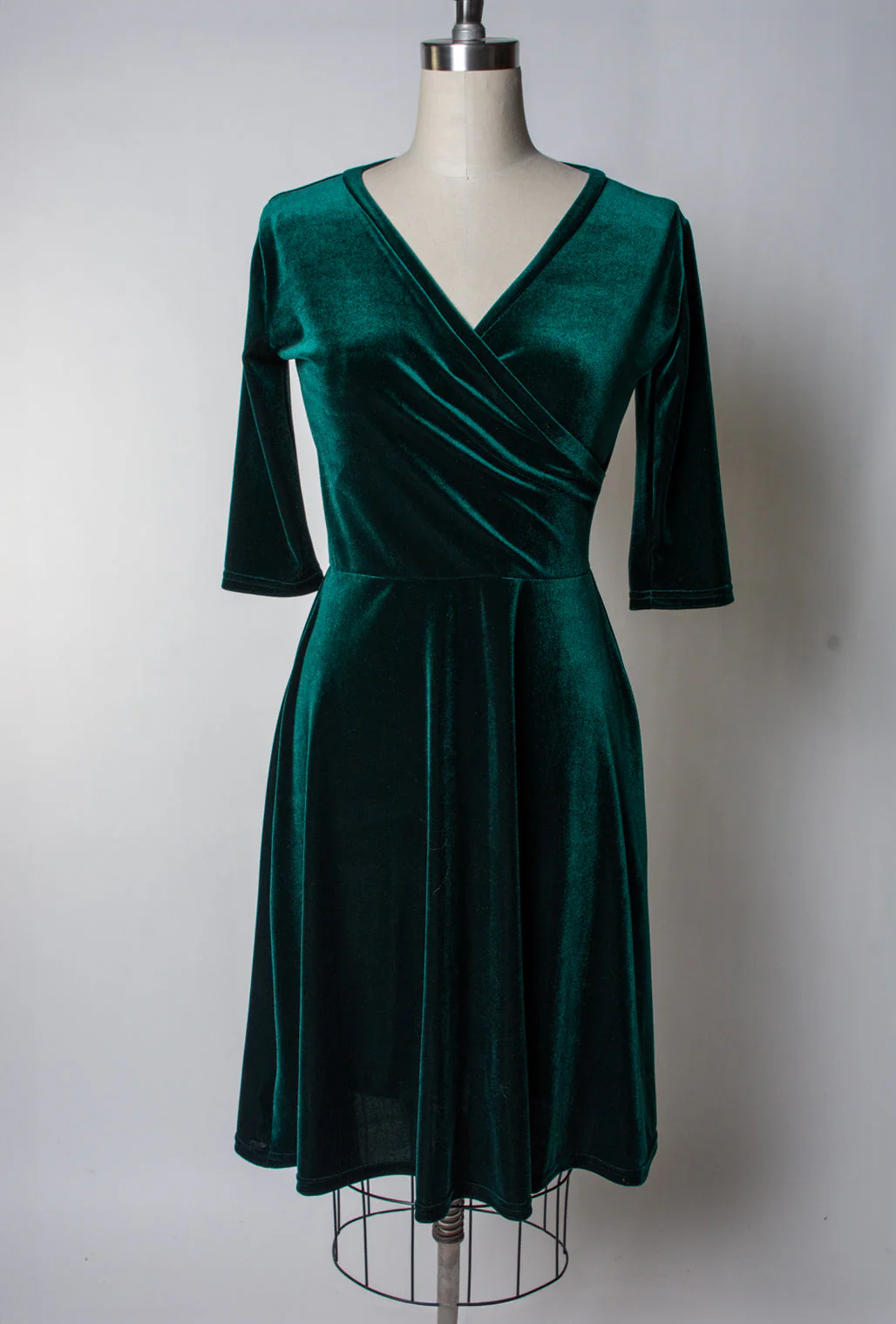 Joanie Knit Dress 3/4 Sleeve - Stretch Velvet, Hunter Green - Image 3