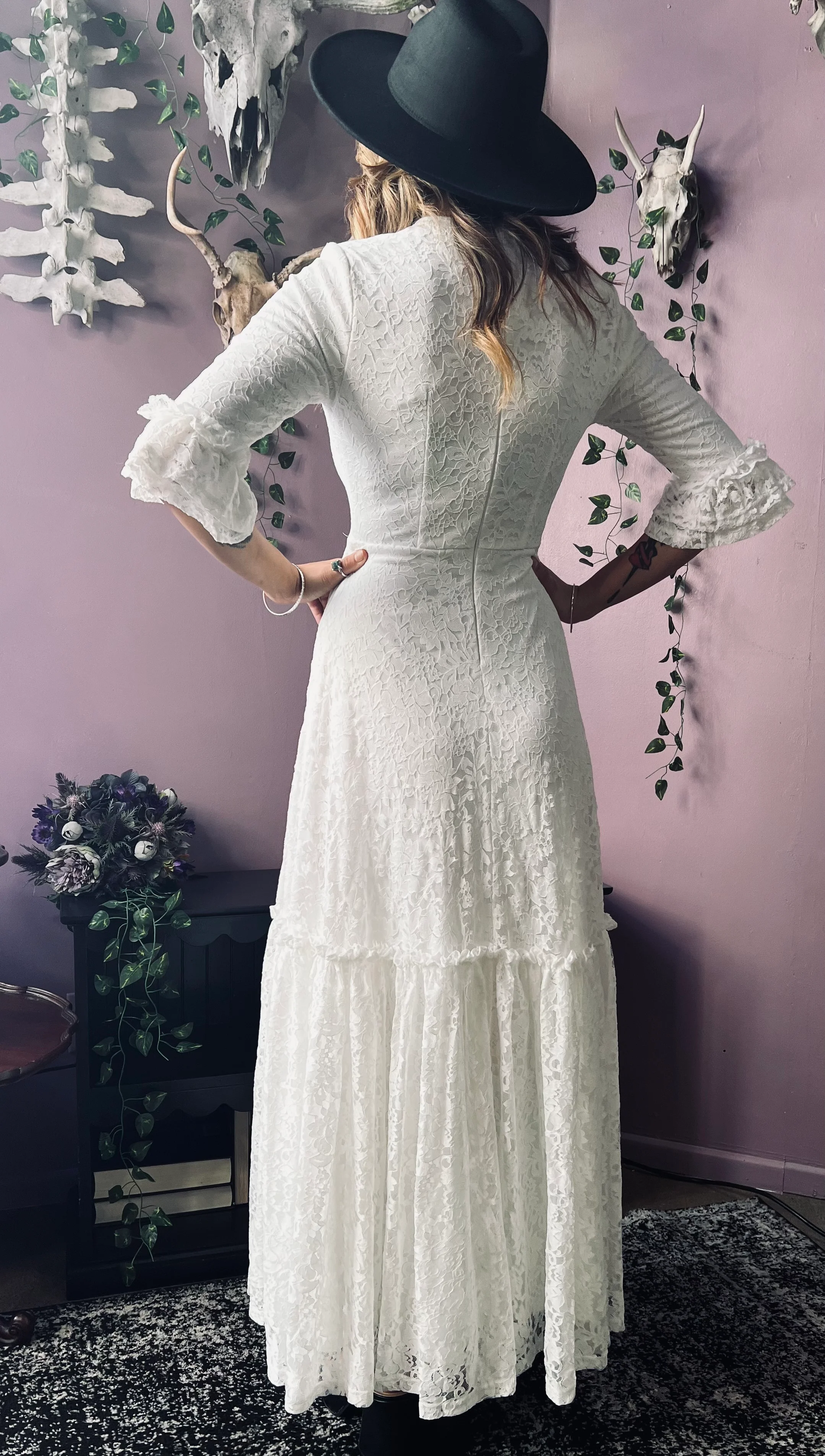Mina - Ivory Floral Lace Bride of the Vampire Maxi Dress  - READY TO SHIP - Image 12