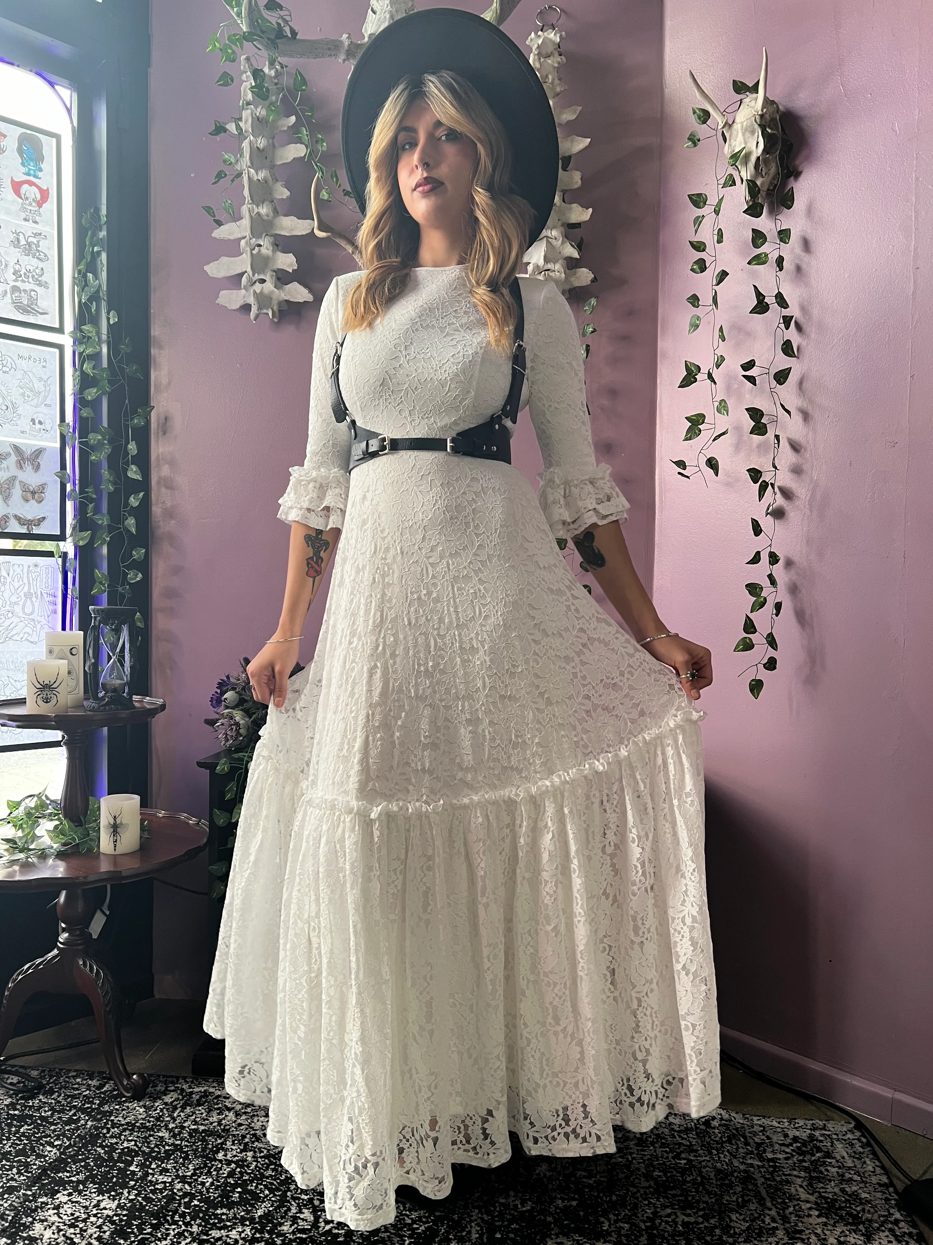 Mina - Ivory Floral Lace Bride of the Vampire Maxi Dress  - READY TO SHIP - Image 14