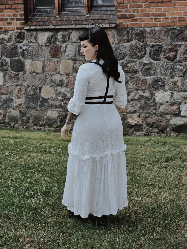Mina - Ivory Floral Lace Bride of the Vampire Maxi Dress  - READY TO SHIP - Image 6