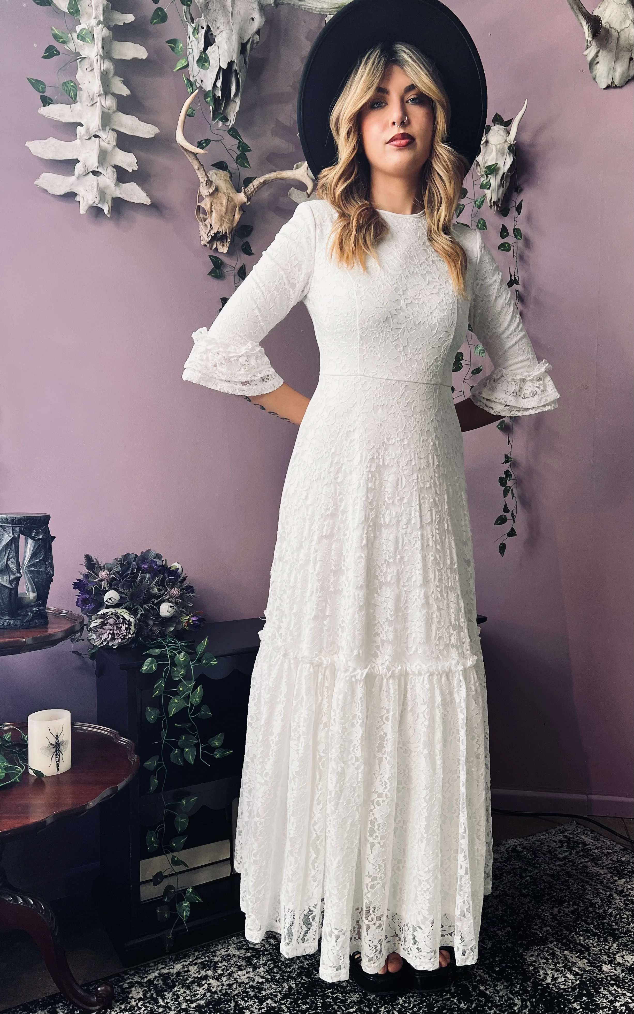 Mina - Ivory Floral Lace Bride of the Vampire Maxi Dress  - READY TO SHIP - Image 8