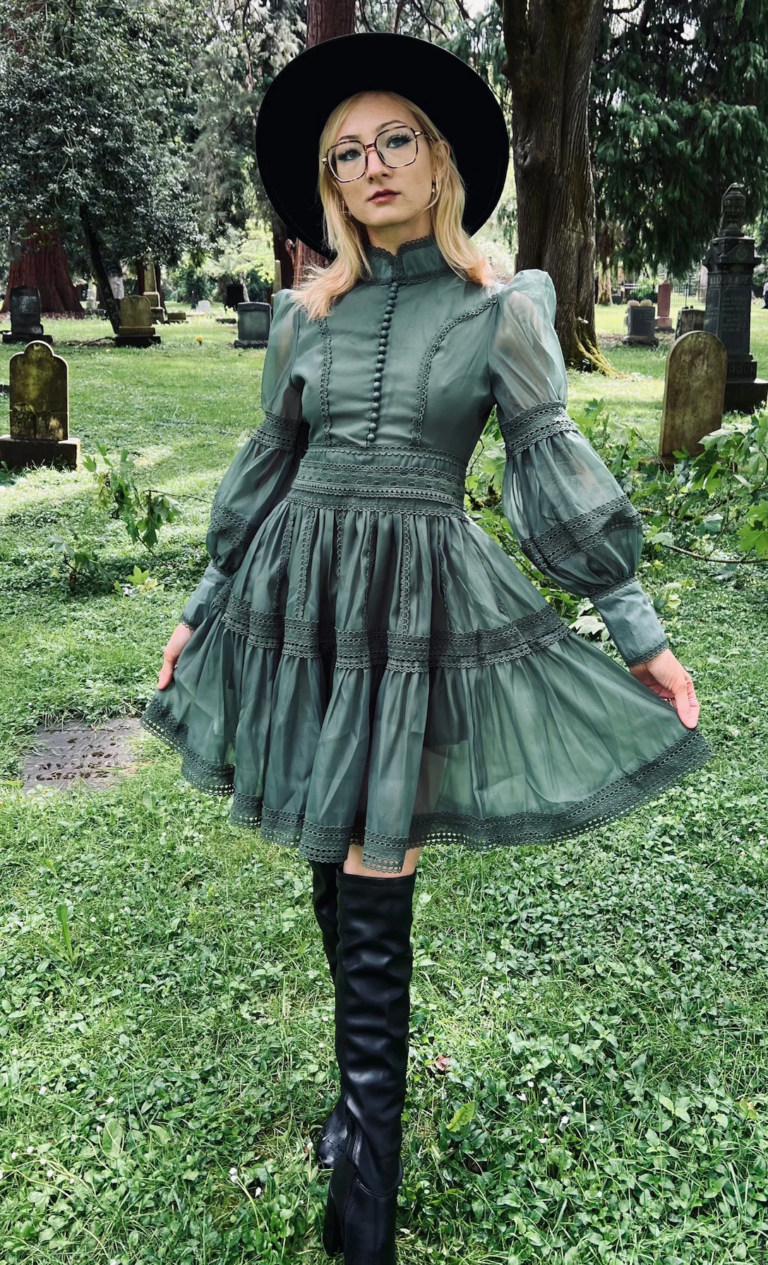 Morgana - Romantic Victorian Inspired Party Dress - SAGE - READY to SHIP