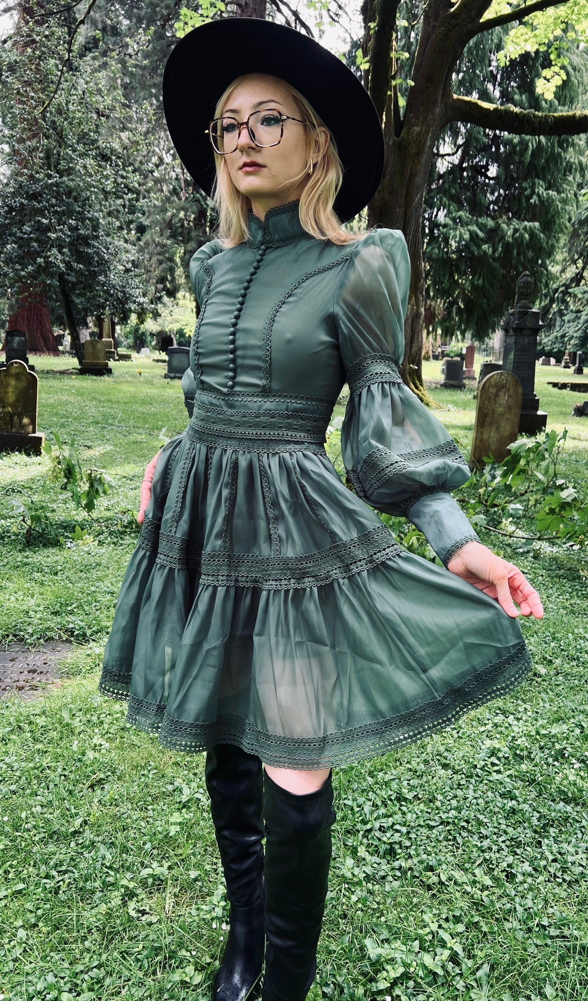 Morgana - Romantic Victorian Inspired Party Dress - SAGE - READY to SHIP - Image 2