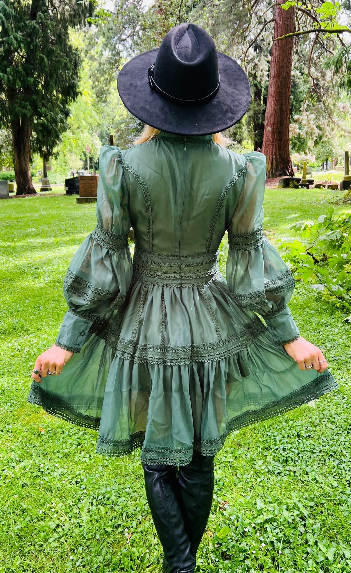 Morgana - Romantic Victorian Inspired Party Dress - SAGE - READY to SHIP - Image 5