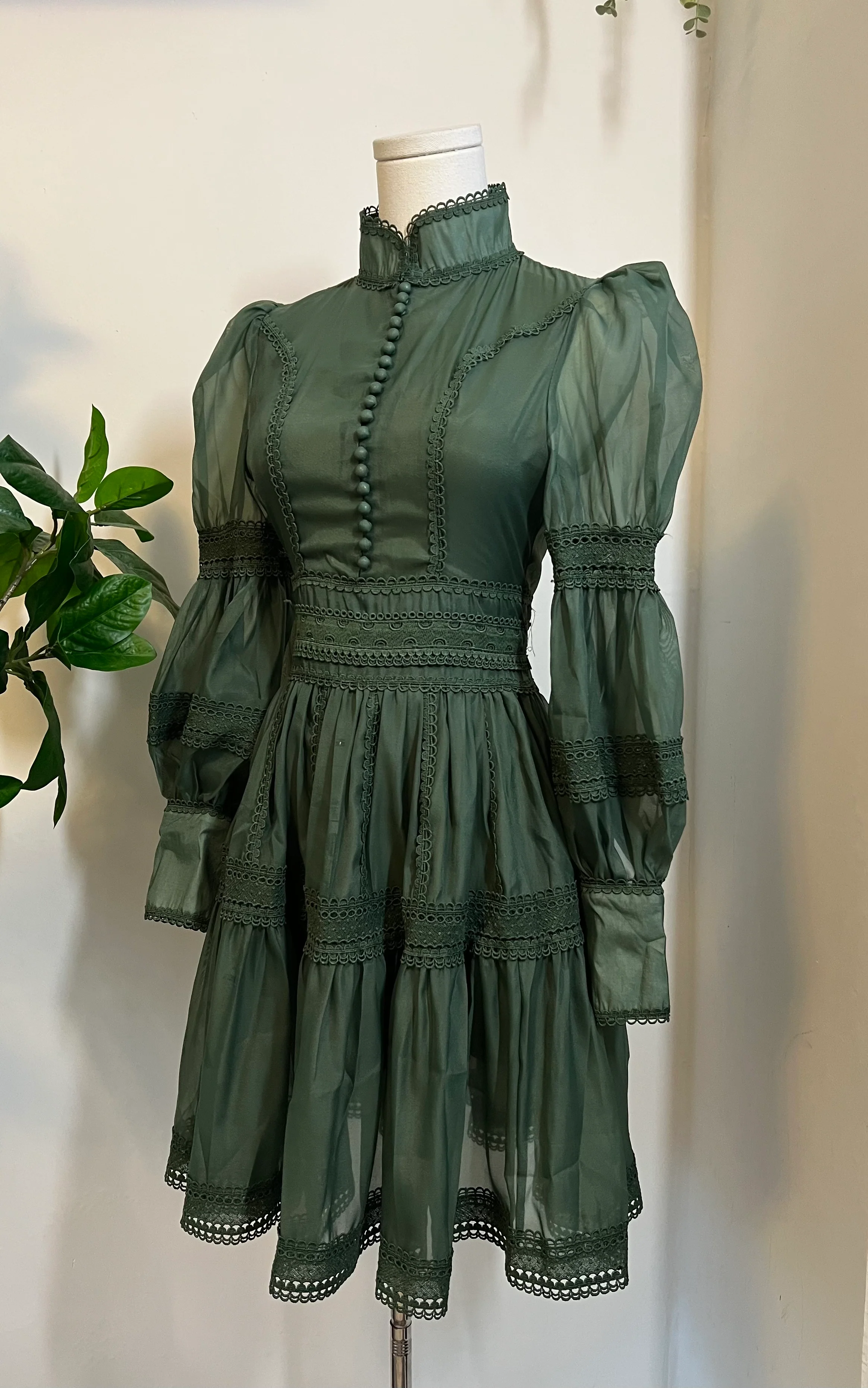 Morgana - Romantic Victorian Inspired Party Dress - SAGE - READY to SHIP - Image 6