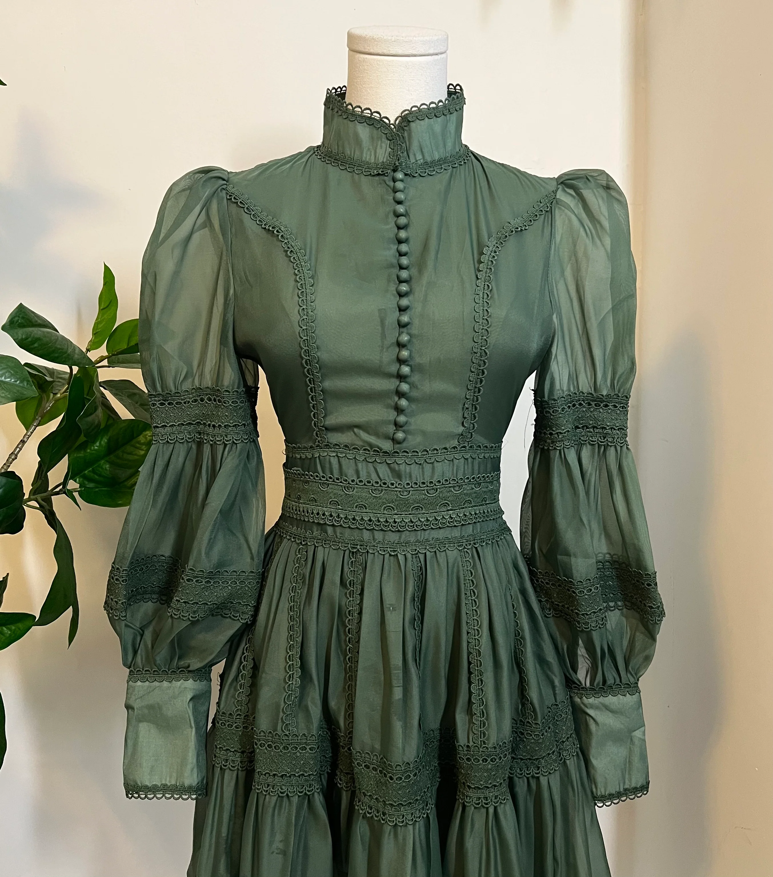 Morgana - Romantic Victorian Inspired Party Dress - SAGE - READY to SHIP - Image 7