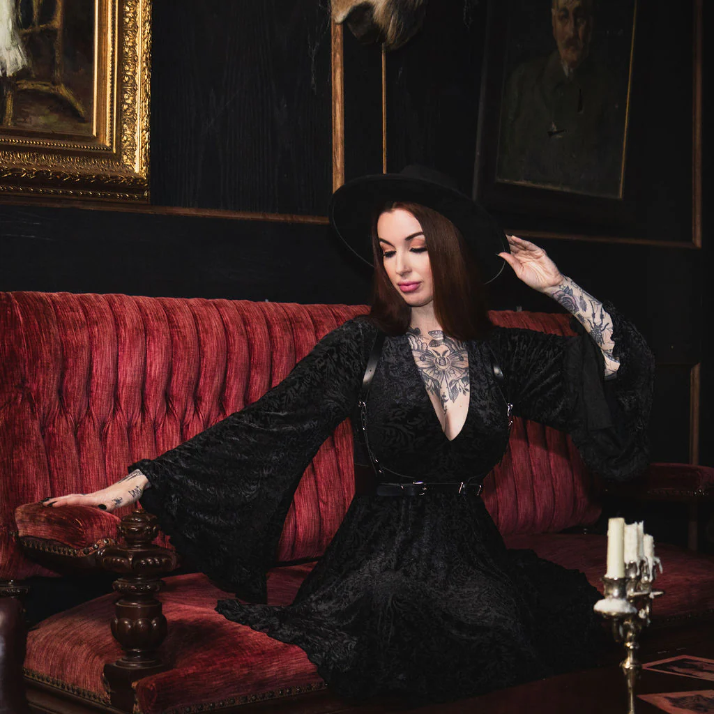 Nyx - Bell Sleeved Velvet Damask Dress with Harness - READY TO SHIP! - Image 10