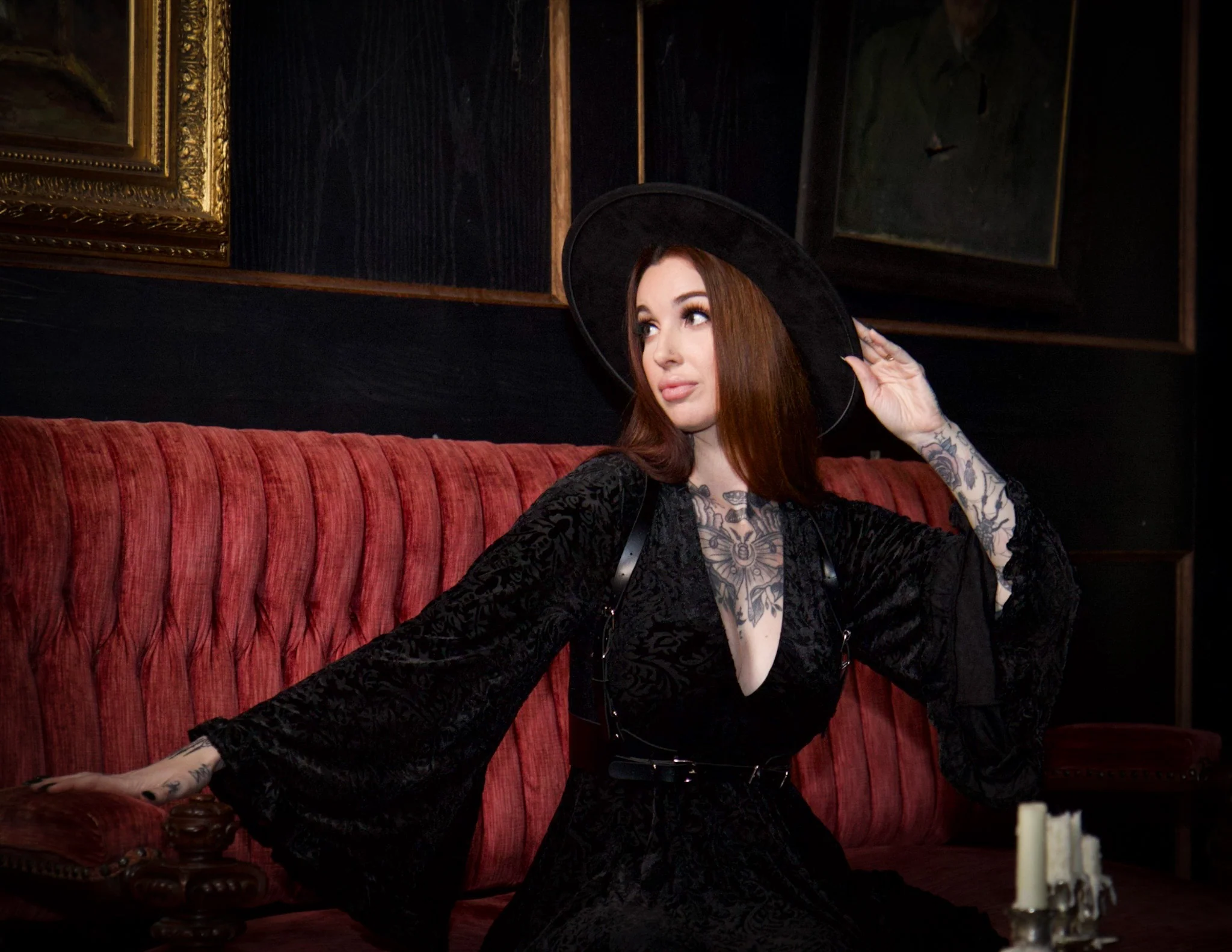 Nyx - Bell Sleeved Velvet Damask Dress with Harness - READY TO SHIP! - Image 11