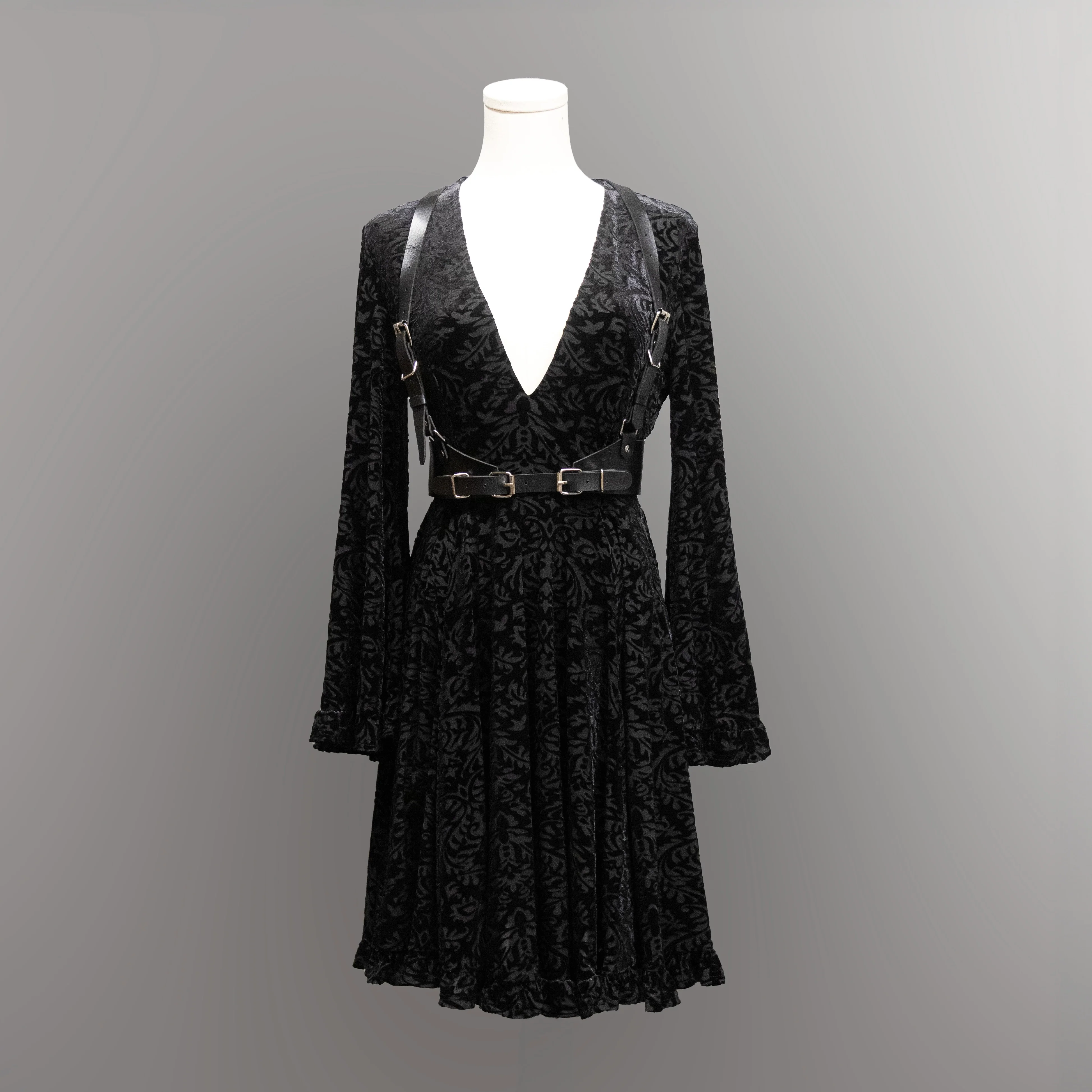 Nyx - Bell Sleeved Velvet Damask Dress with Harness - READY TO SHIP! - Image 12