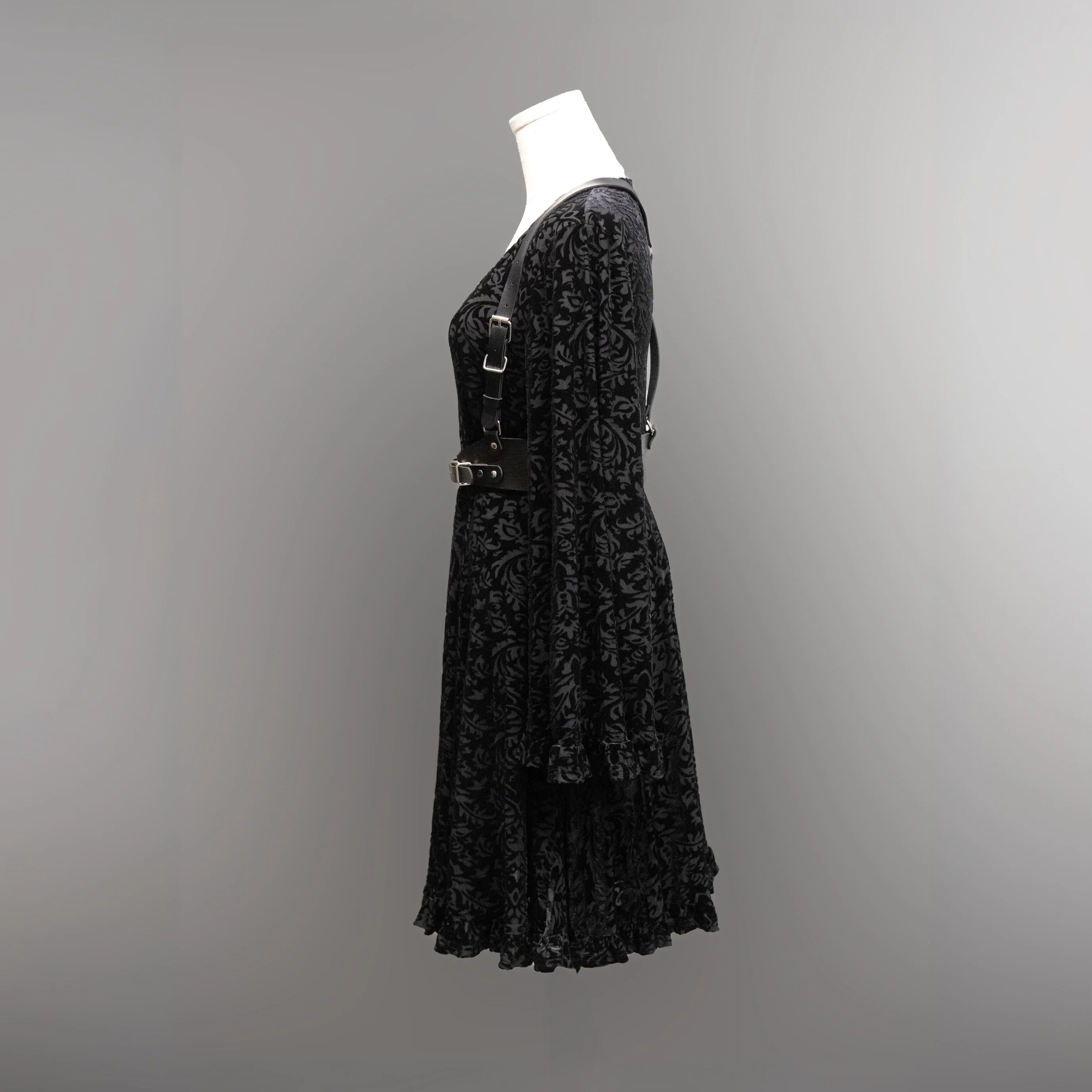 Nyx - Bell Sleeved Velvet Damask Dress with Harness - READY TO SHIP! - Image 14