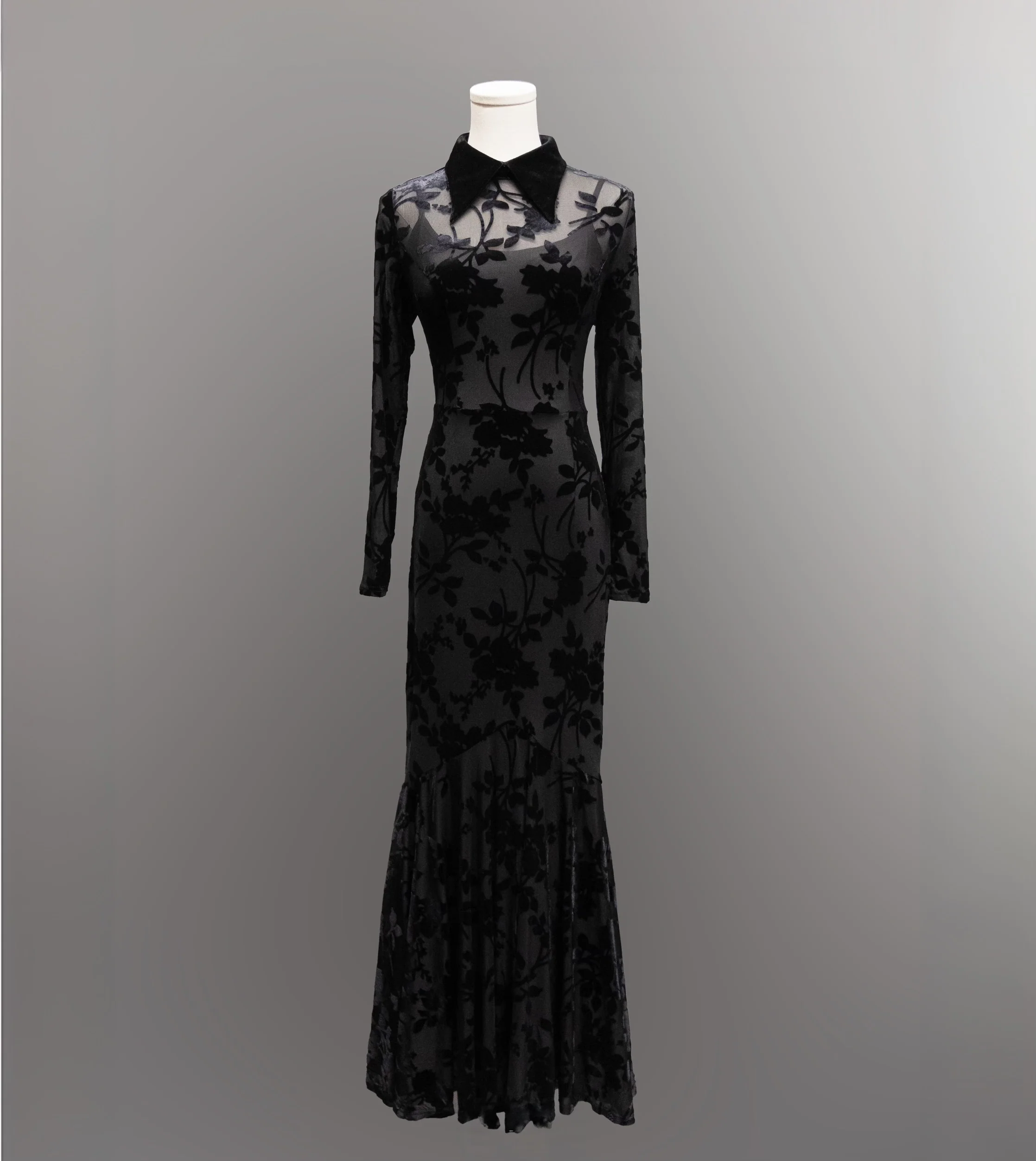 Ophelia - Velvet Flocked Lace Up Maxi Mermaid Dress - Image 11
