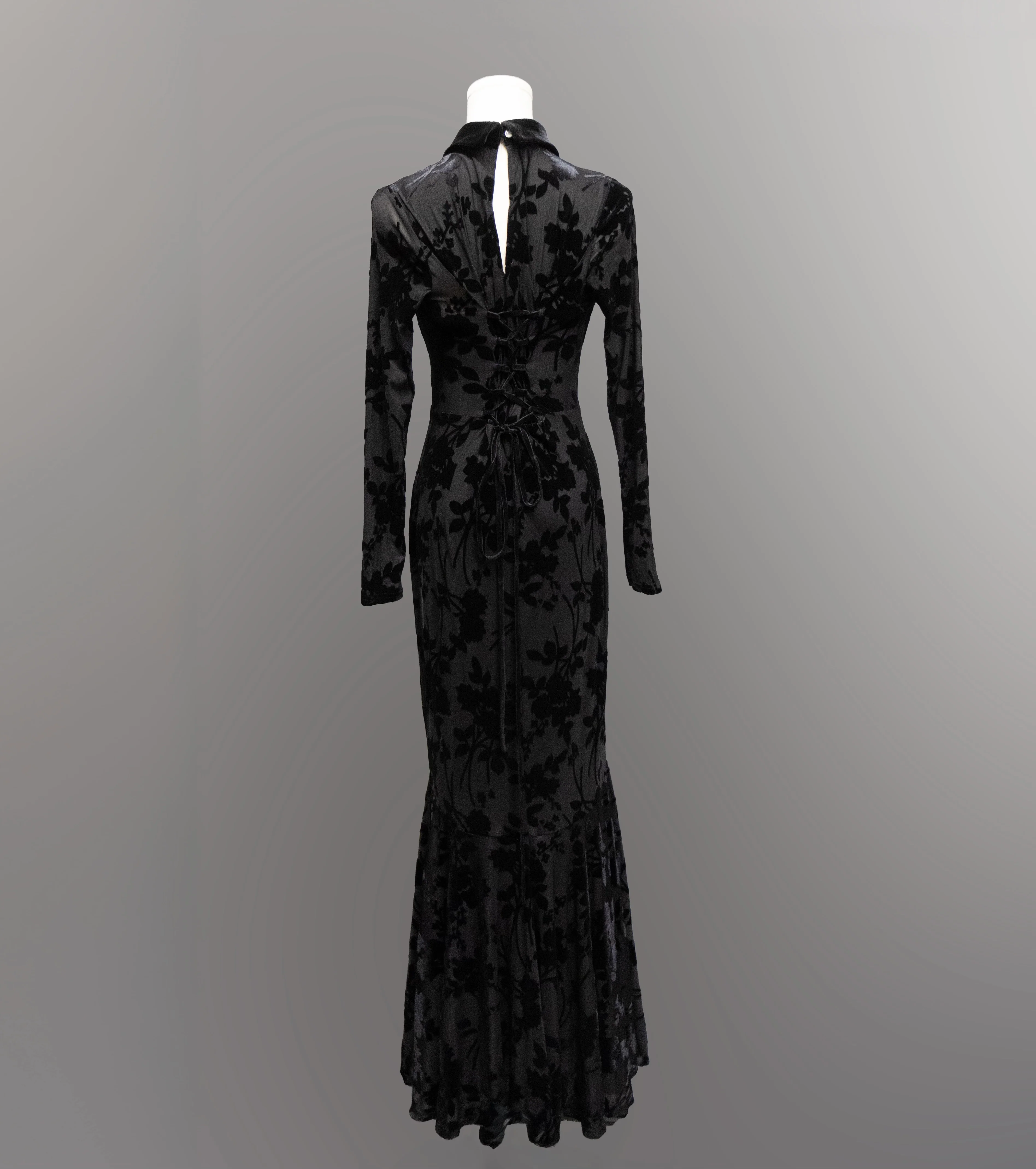 Ophelia - Velvet Flocked Lace Up Maxi Mermaid Dress - Image 12