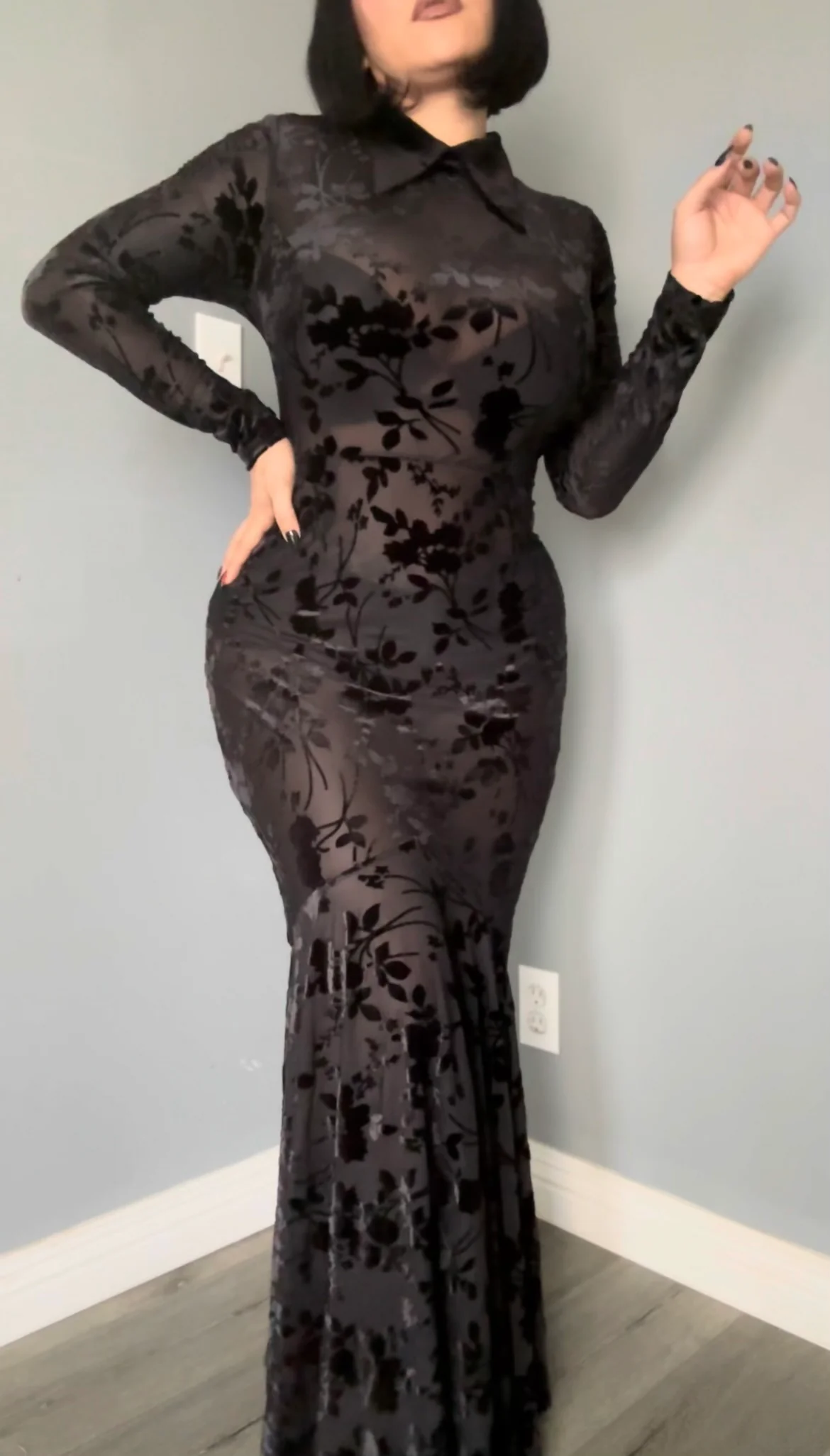 Ophelia - Velvet Flocked Lace Up Maxi Mermaid Dress - Image 7