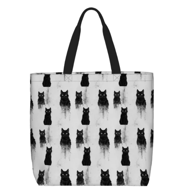 Printed Beach Bag / XL Tote Bag - Black Cats