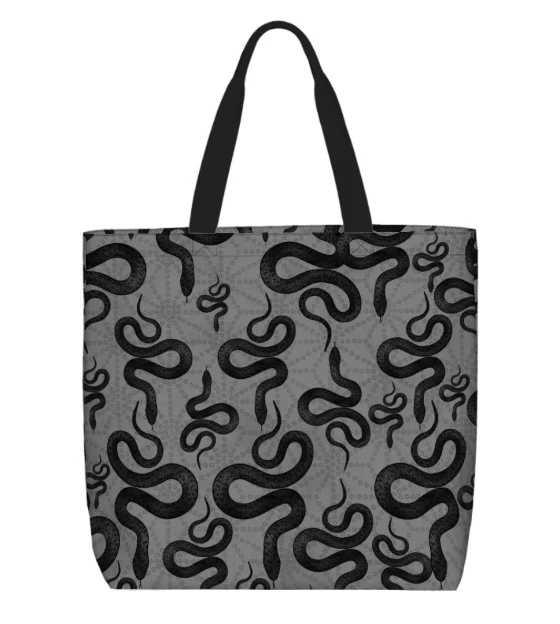 Printed Beach Bag / XL Tote Bag - Black Snakes