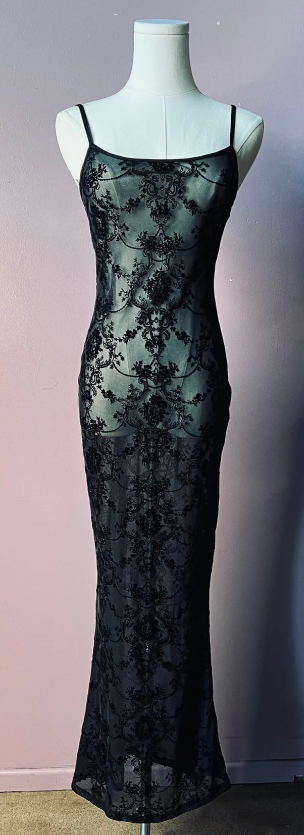 Sheer Hourglass Maxi Dress - Velvet Flocked Gothic DAMASK - Pre-Order - Image 4