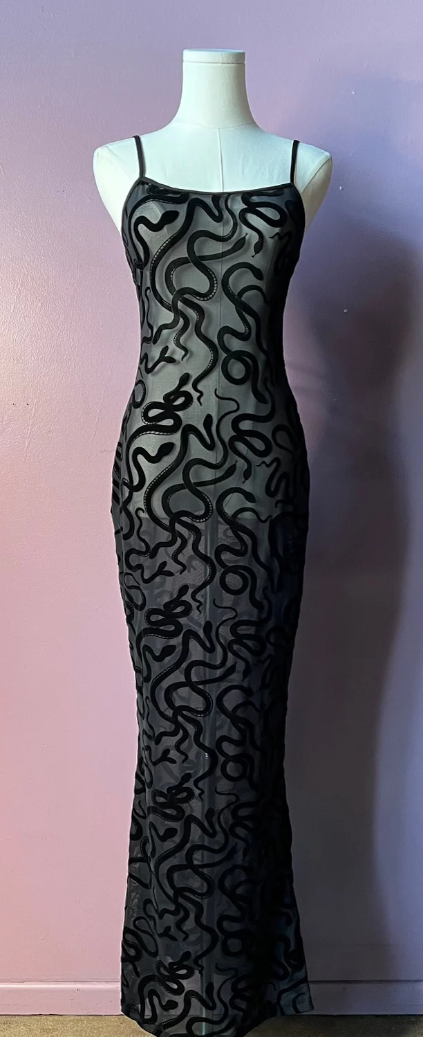 Sheer Hourglass Maxi Dress - Velvet Flocked SNAKES - Pre-Order - Image 5