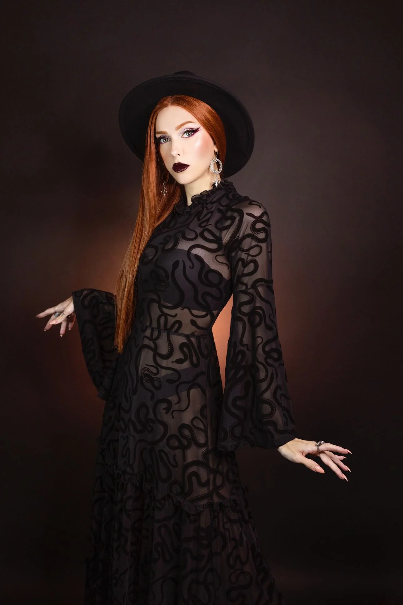 Sloane - Velvet Flocked Snake Maxi Dress with Bell Sleeves - READY-to-SHIP - Image 11