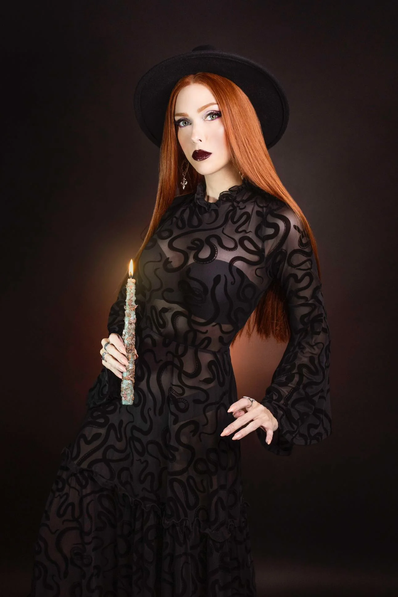 Sloane - Velvet Flocked Snake Maxi Dress with Bell Sleeves - READY-to-SHIP - Image 4
