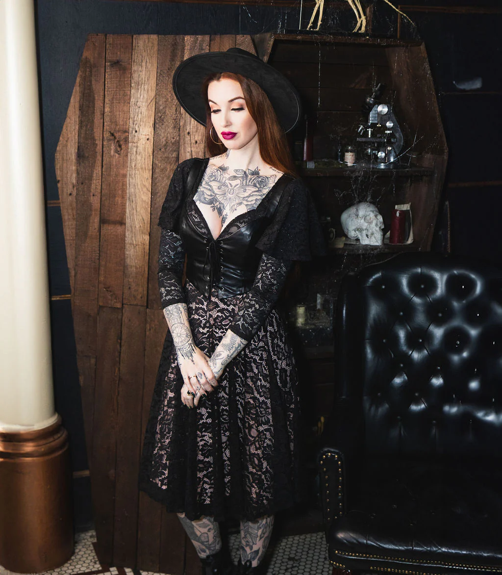 Tempest - Illusion Lace Dress with Vegan Leather Faux Corset - Image 4