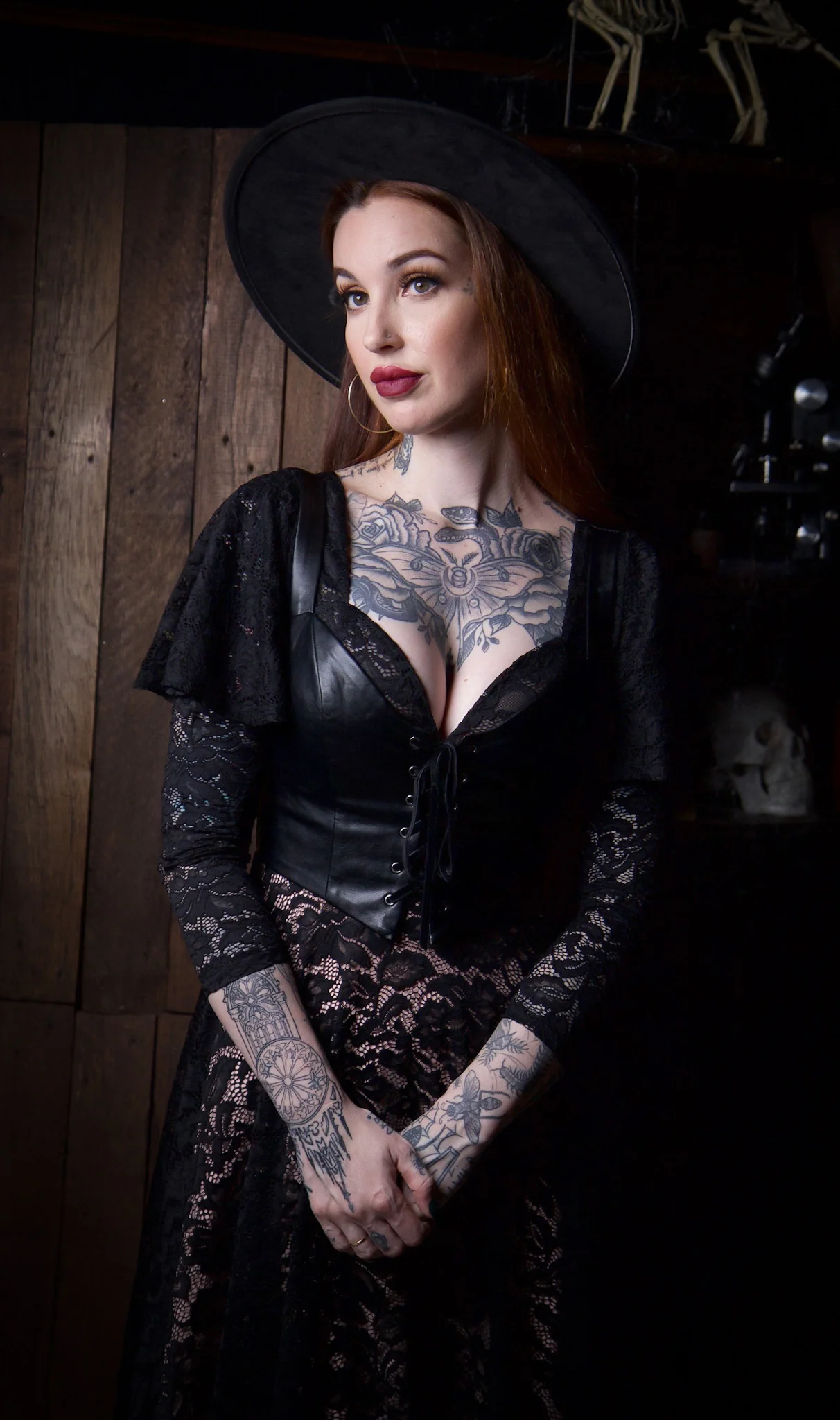 Tempest - Illusion Lace Dress with Vegan Leather Faux Corset - Image 5