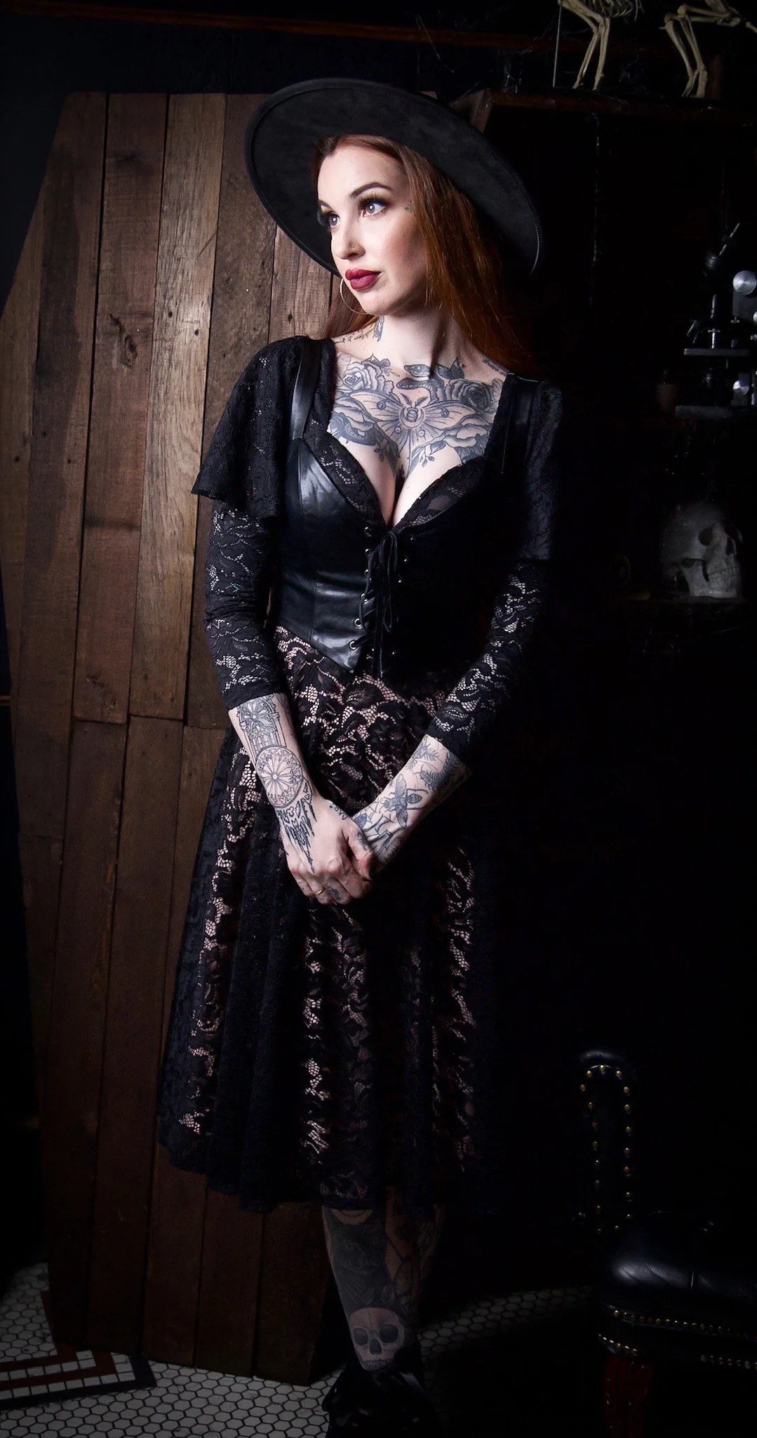 Tempest - Illusion Lace Dress with Vegan Leather Faux Corset - Image 6