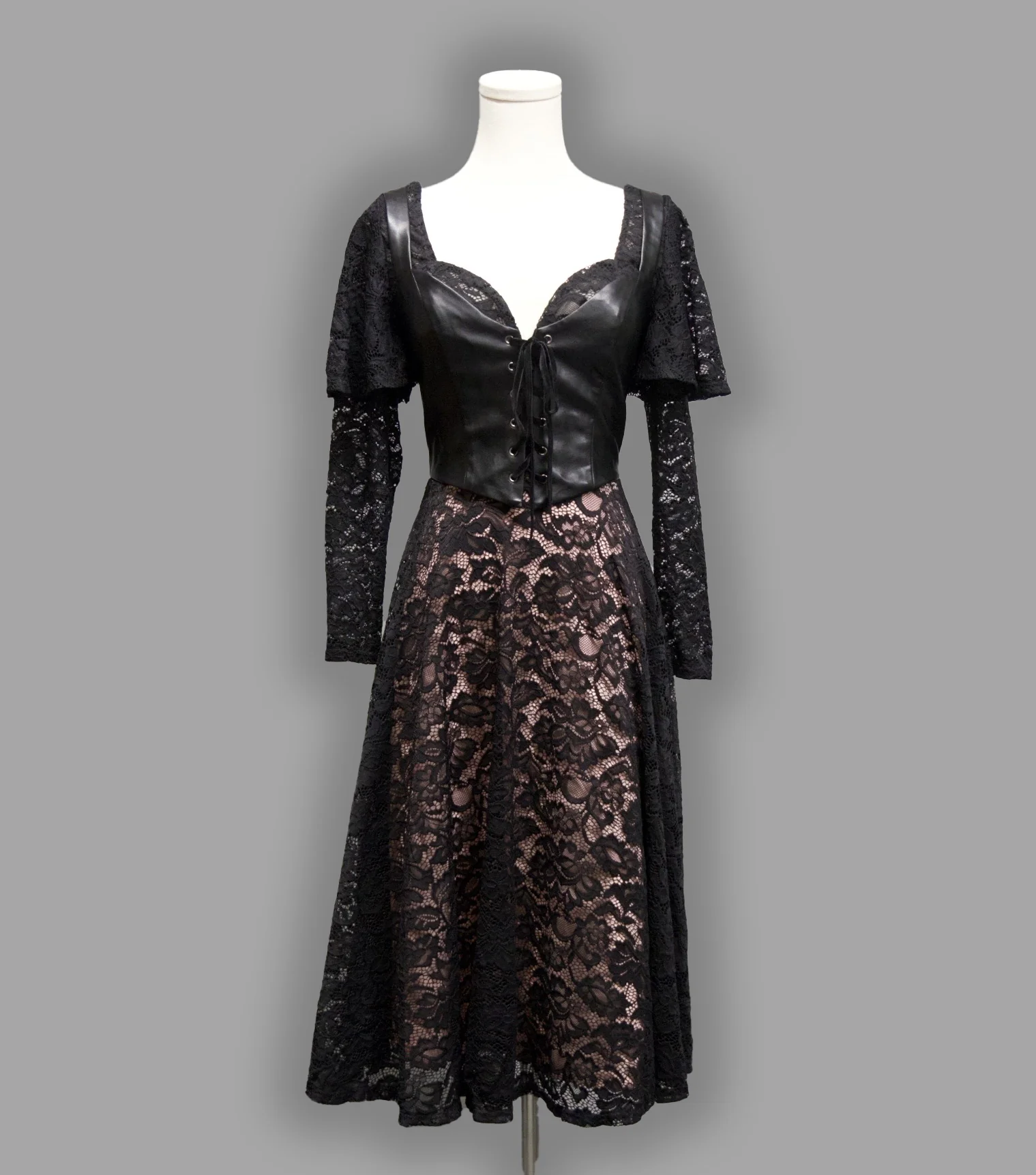Tempest - Illusion Lace Dress with Vegan Leather Faux Corset - Image 7