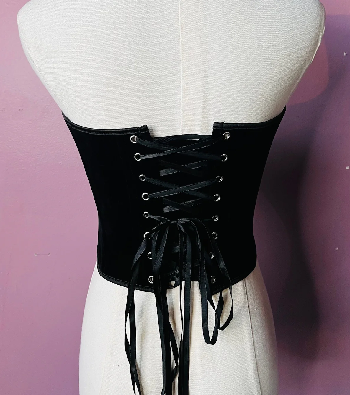 The Poe Corset - Pointed Velveteen Waist Cinching Corset - READY TO SHIP - Image 3
