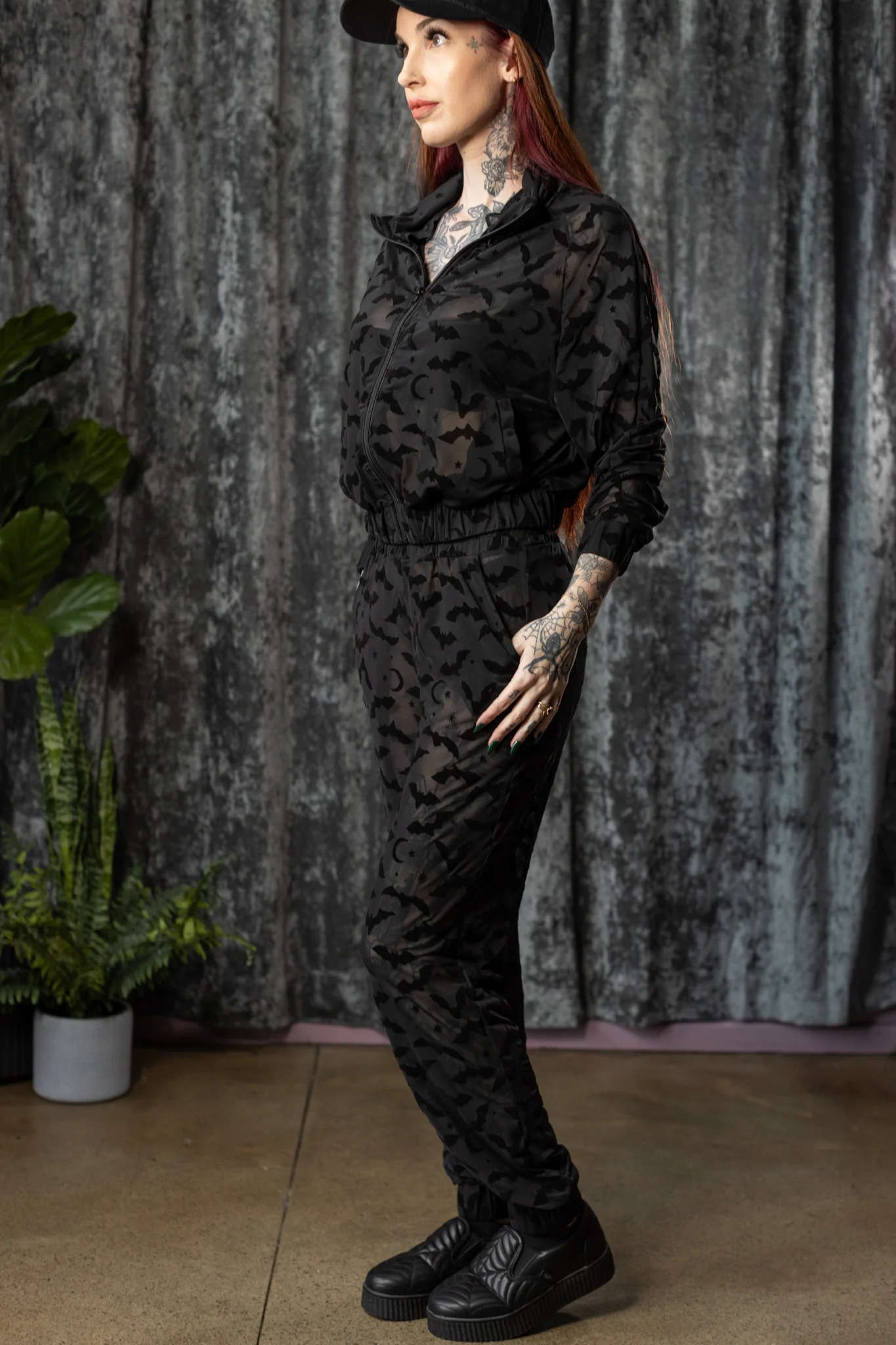 The SINFUL Track Suit Set - BATS - Sheer Velvet Flocked Bat Track Jacket & Jogger Set - PRE-ORDER - Image 3