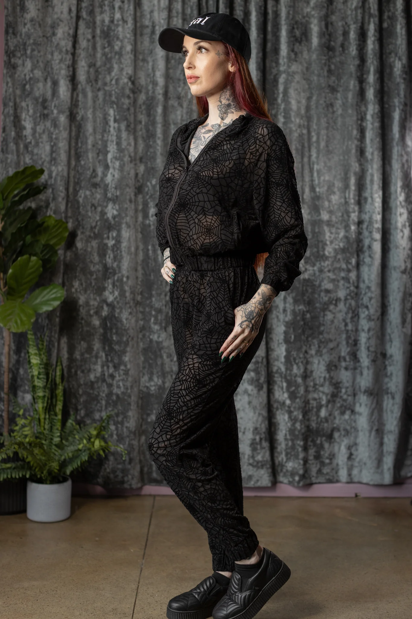 The SINFUL Track Suit Set - WEBS - Sheer Velvet Flocked Web Track Jacket & Jogger Set - PRE-ORDER - Image 3