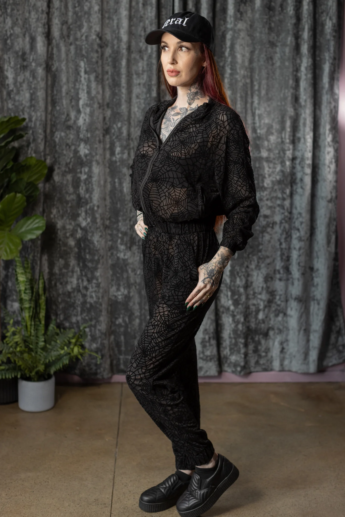 The SINFUL Track Suit Set - WEBS - Sheer Velvet Flocked Web Track Jacket & Jogger Set - PRE-ORDER - Image 6