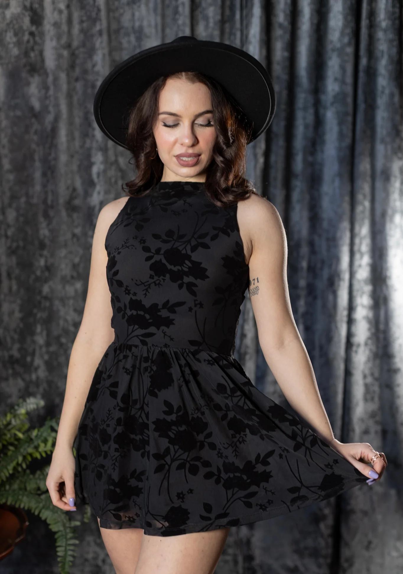 Thora - Gothic Floral Romper Dress - READY TO SHIP - Image 3