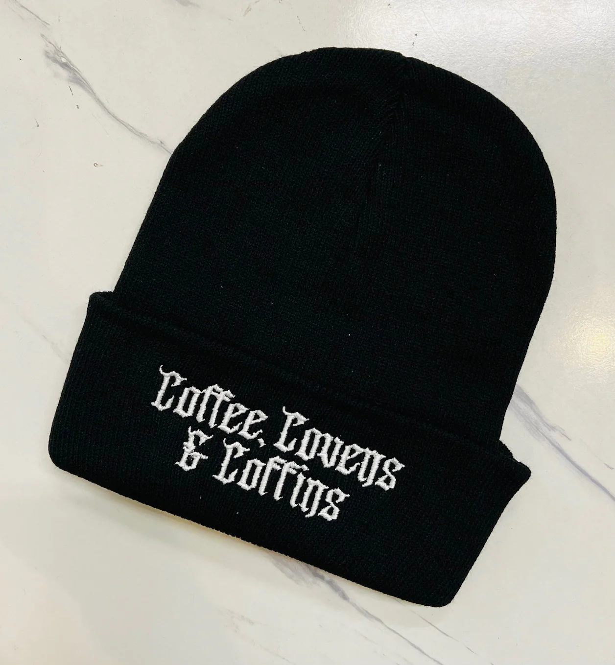 Vegan Beanie - Coffee Covens and Coffins - READY TO SHIP