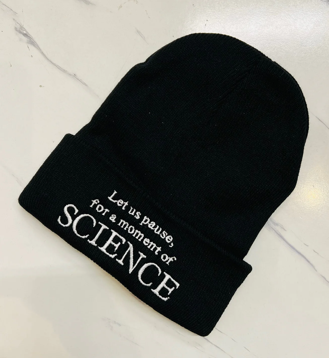 Vegan Beanie - Let us pause for a moment of Science - READY TO SHIP