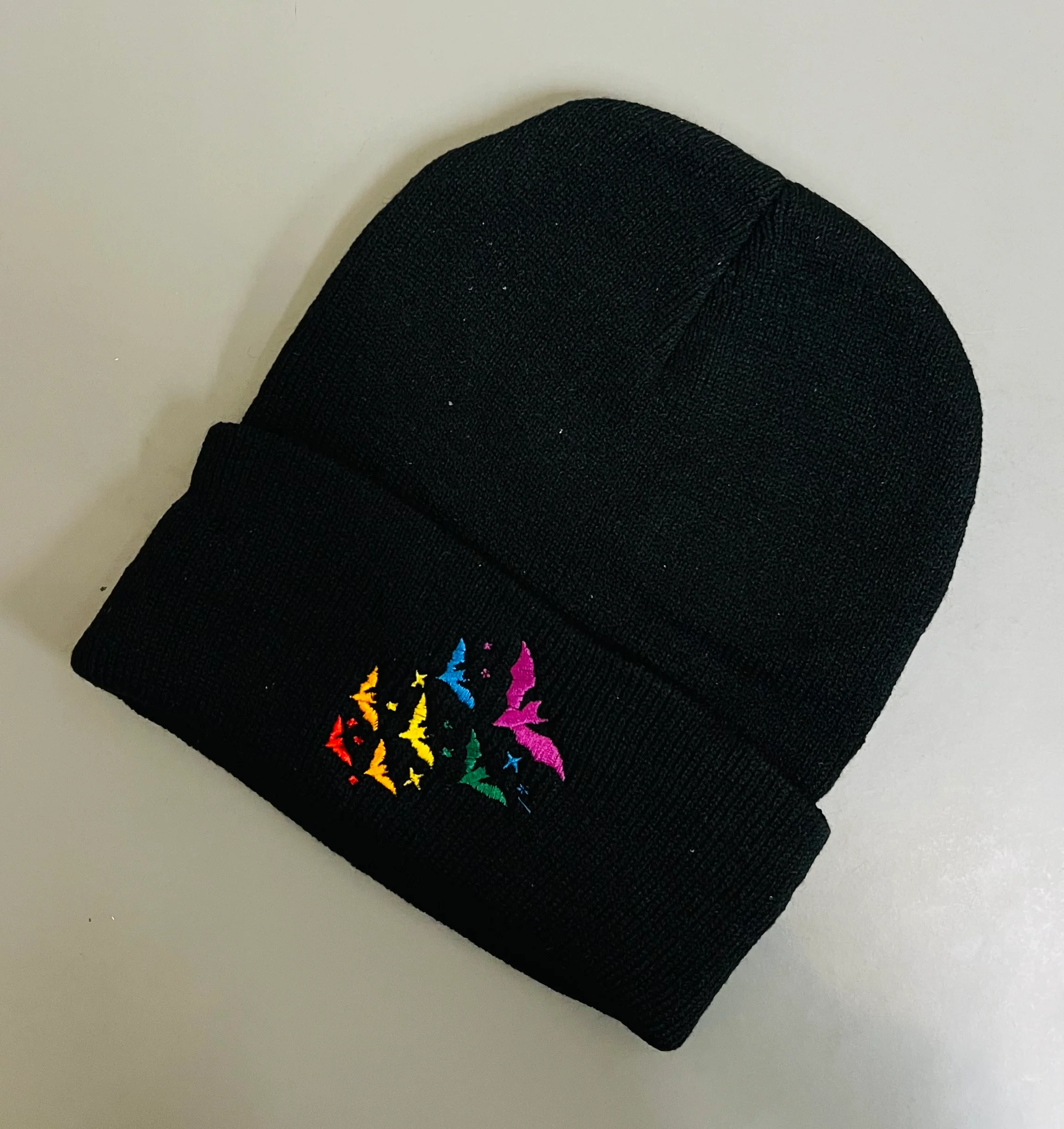 Vegan Beanie - Rainbow Bats - READY TO SHIP