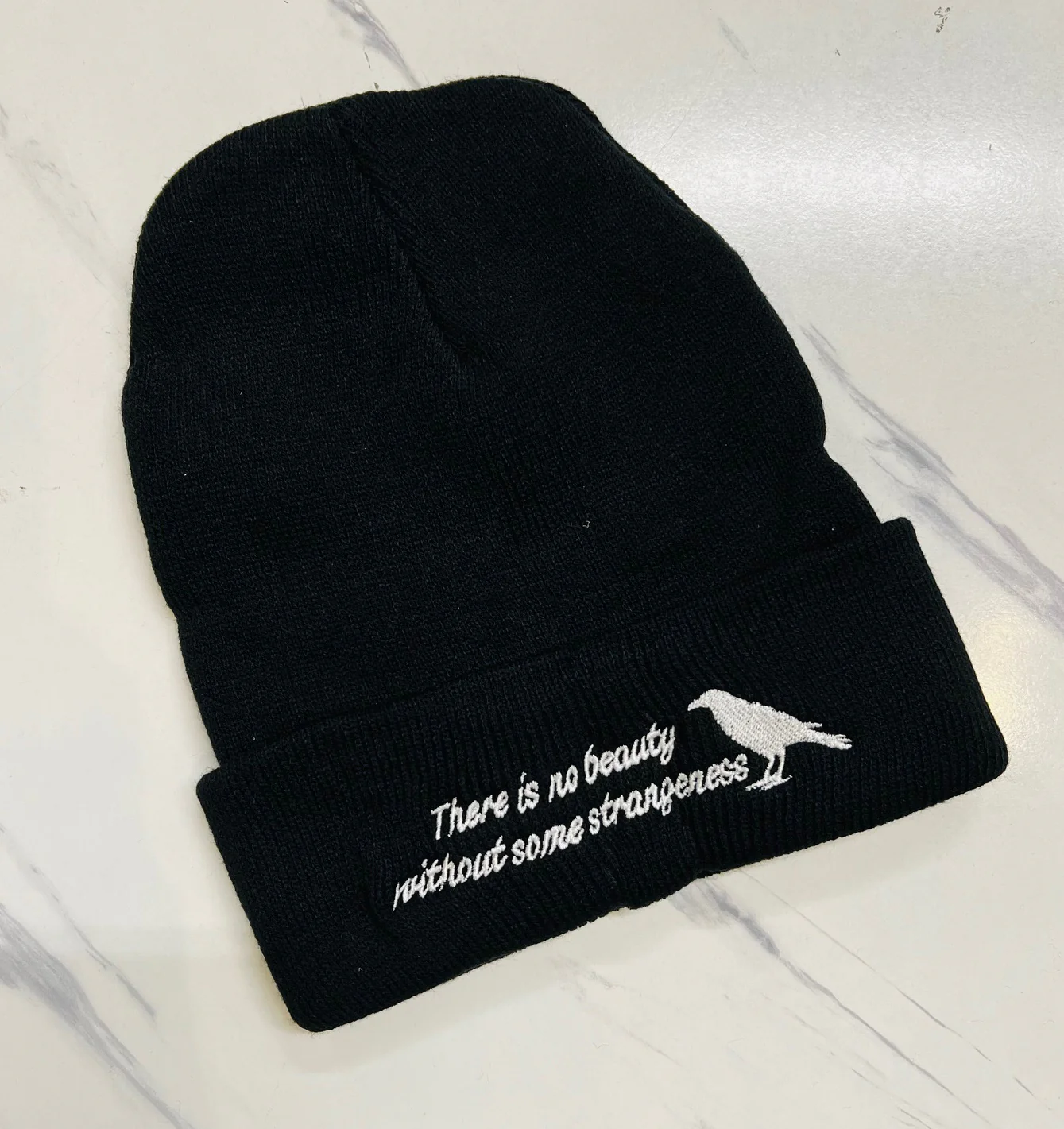 Vegan Beanie - There is no beauty without some strangeness - Poe Quote - READY TO SHIP